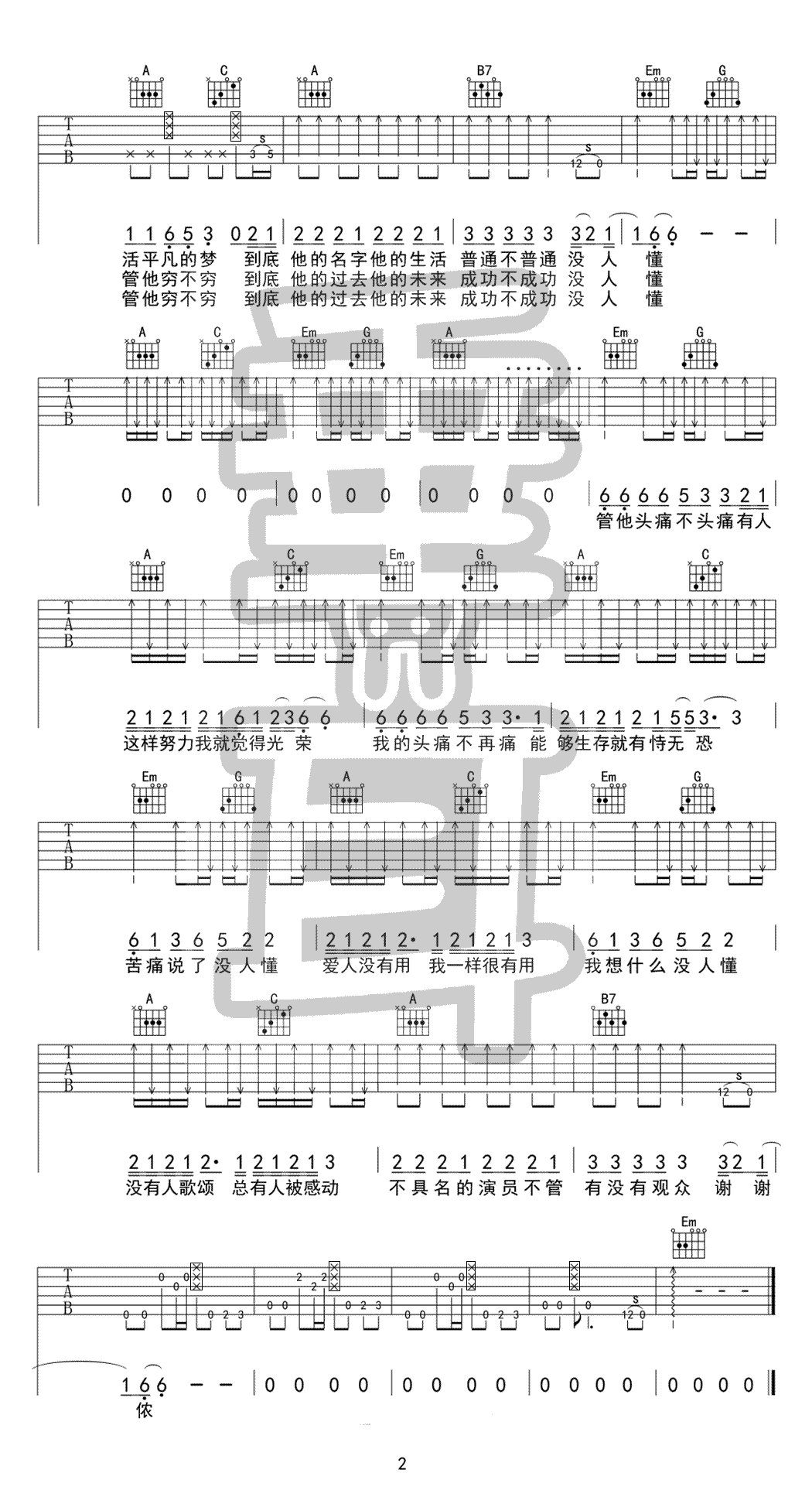谢谢侬吉他谱2-陈奕迅