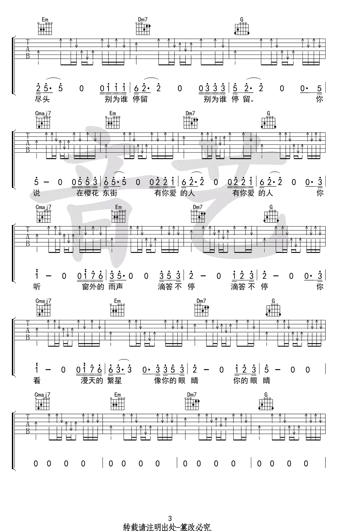 樱花东街吉他谱3-王华峰