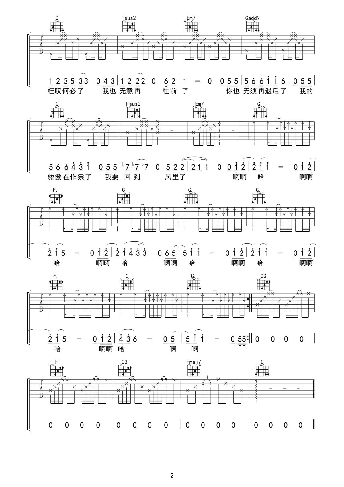我要回到风里了吉他谱2-愚青
