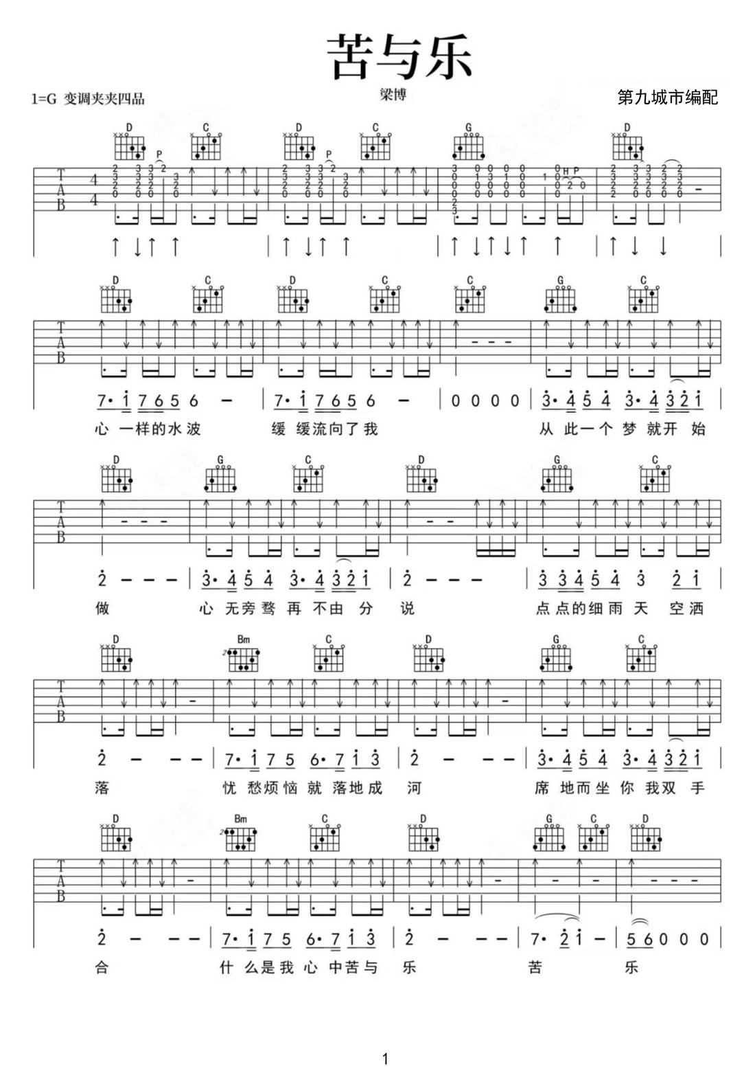 苦与乐吉他谱1-梁博