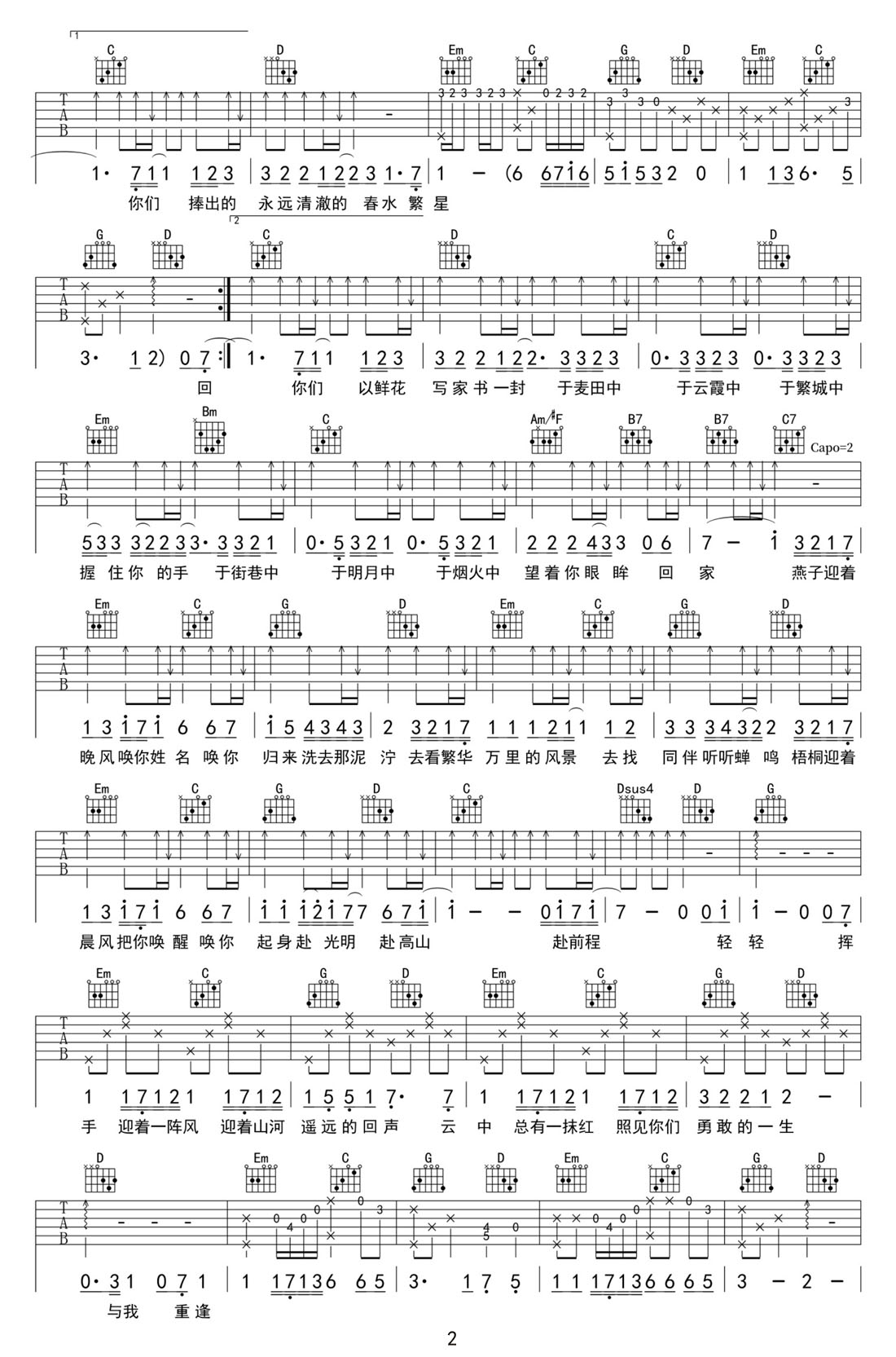 铭记吉他谱2-张杰