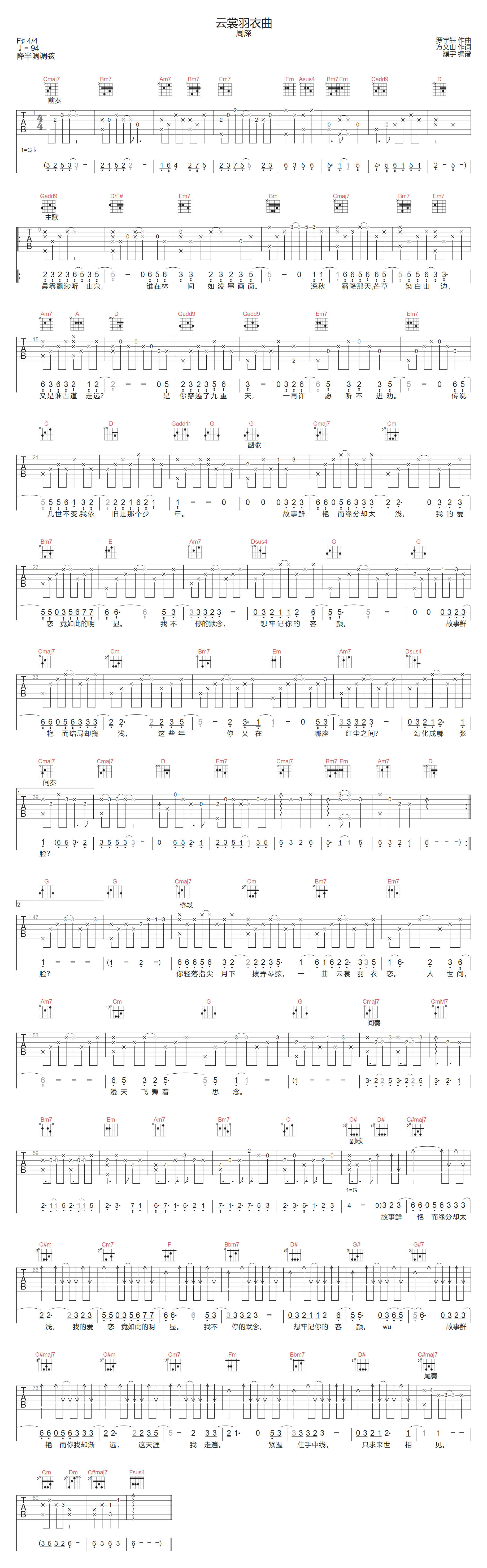 云裳羽衣曲吉他谱-周深