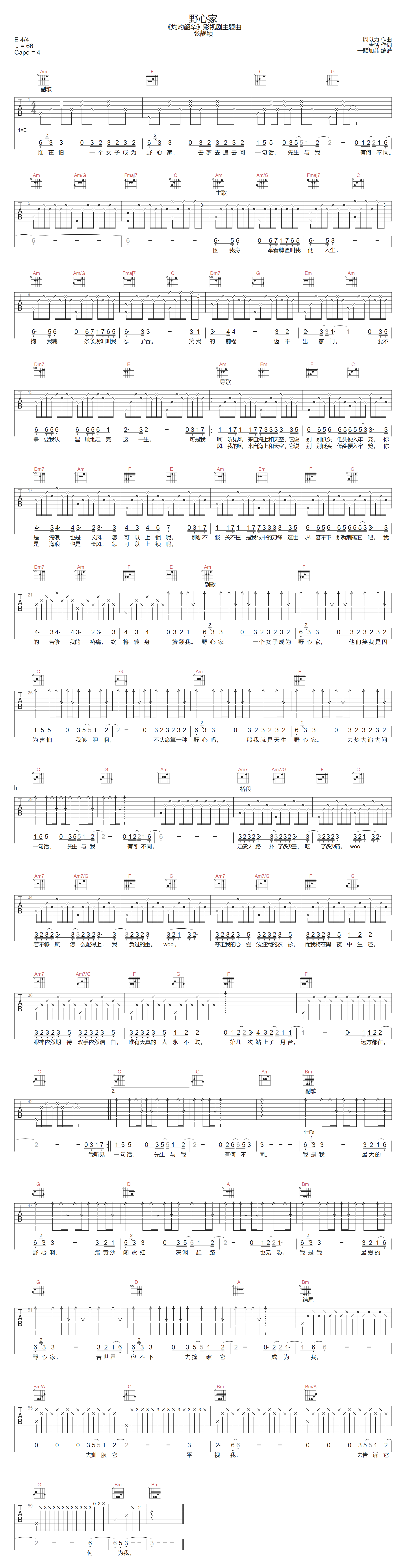 野心家吉他谱-张靓颖