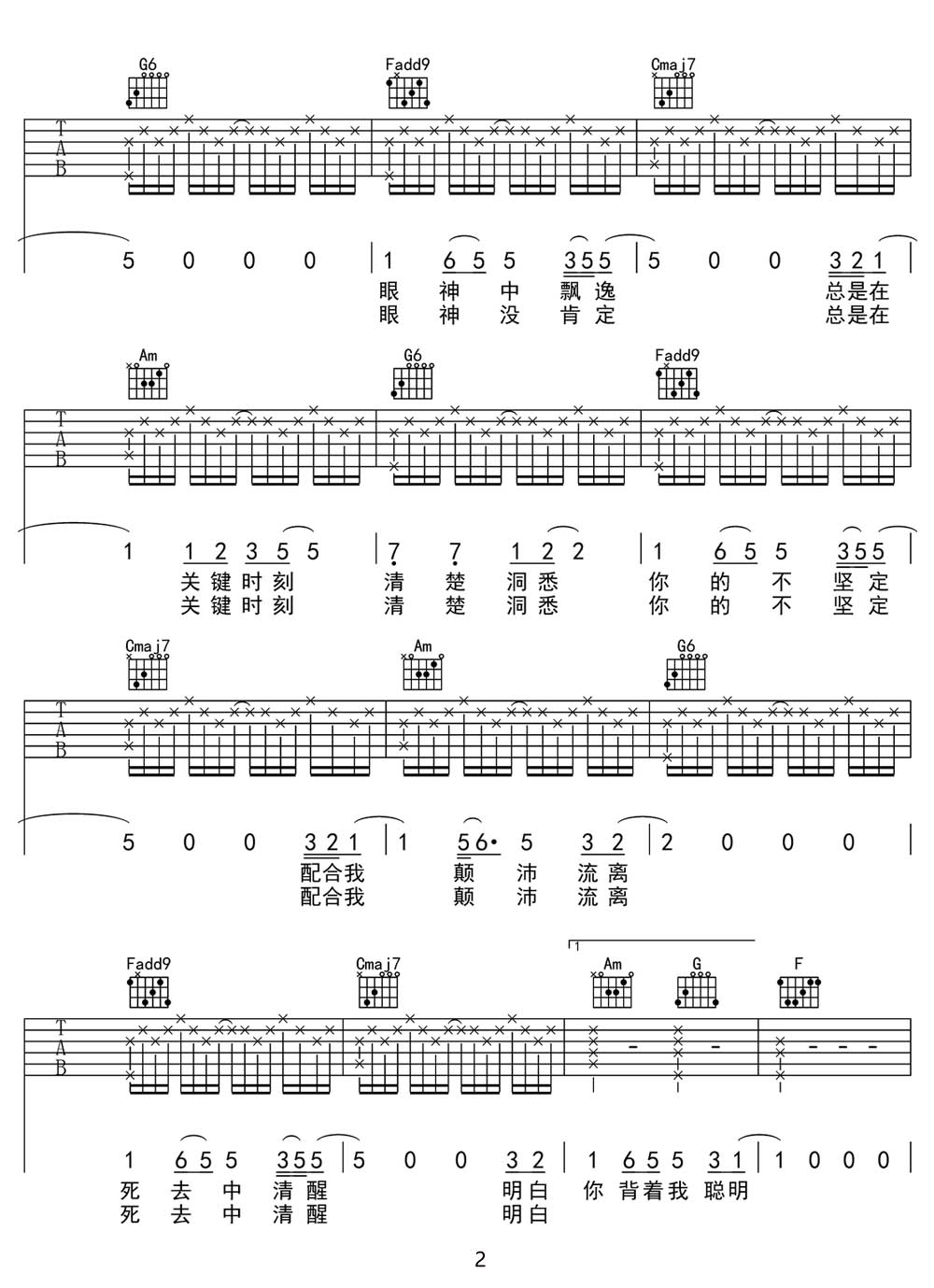 唯一吉他谱2-邓紫棋