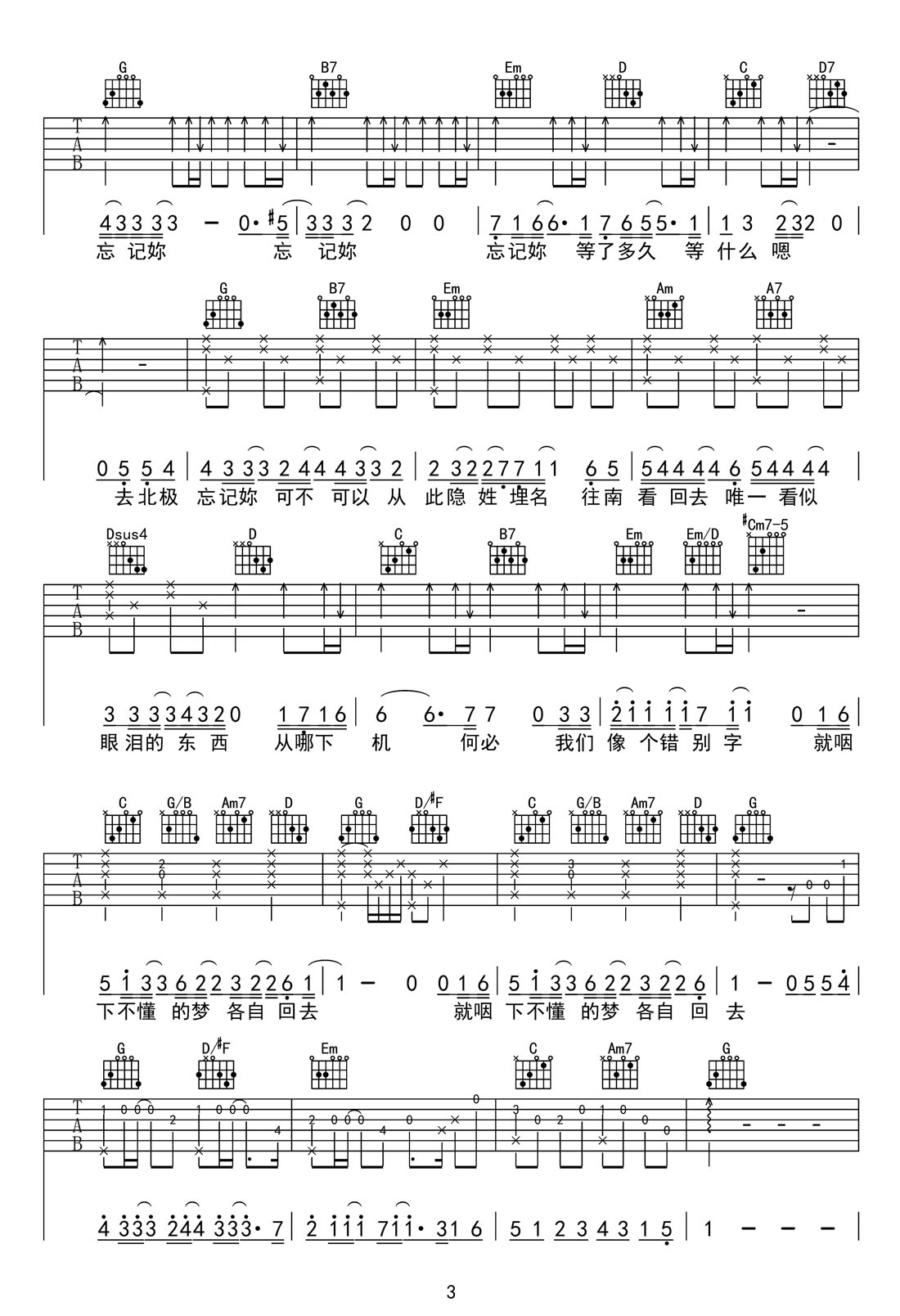 去北极忘记你吉他谱3-Gareth.T