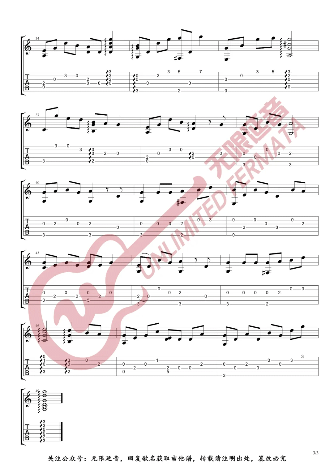 这世界那么多人指弹吉他谱3-莫文蔚