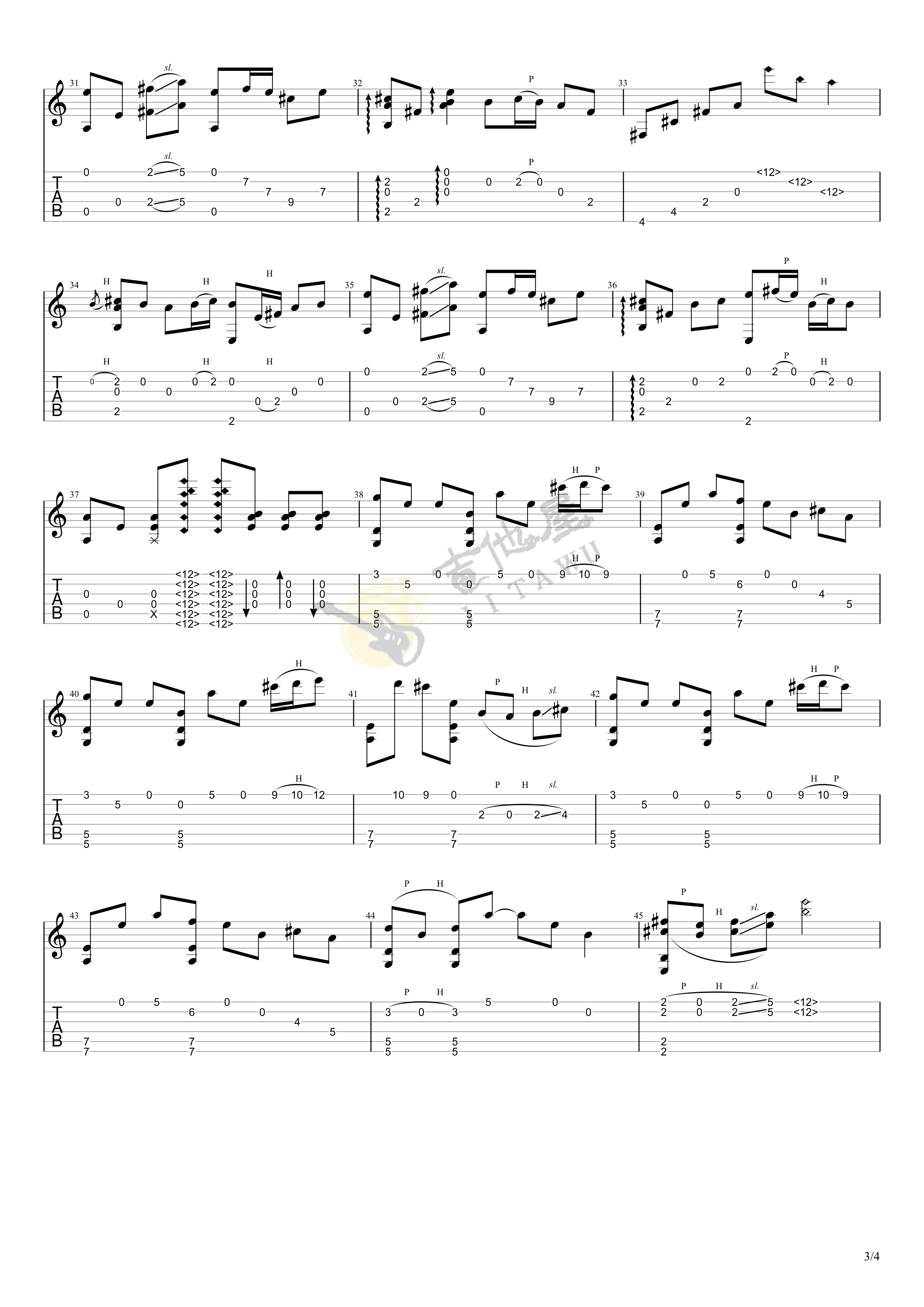 茉莉花指弹吉他谱3-小NO师傅