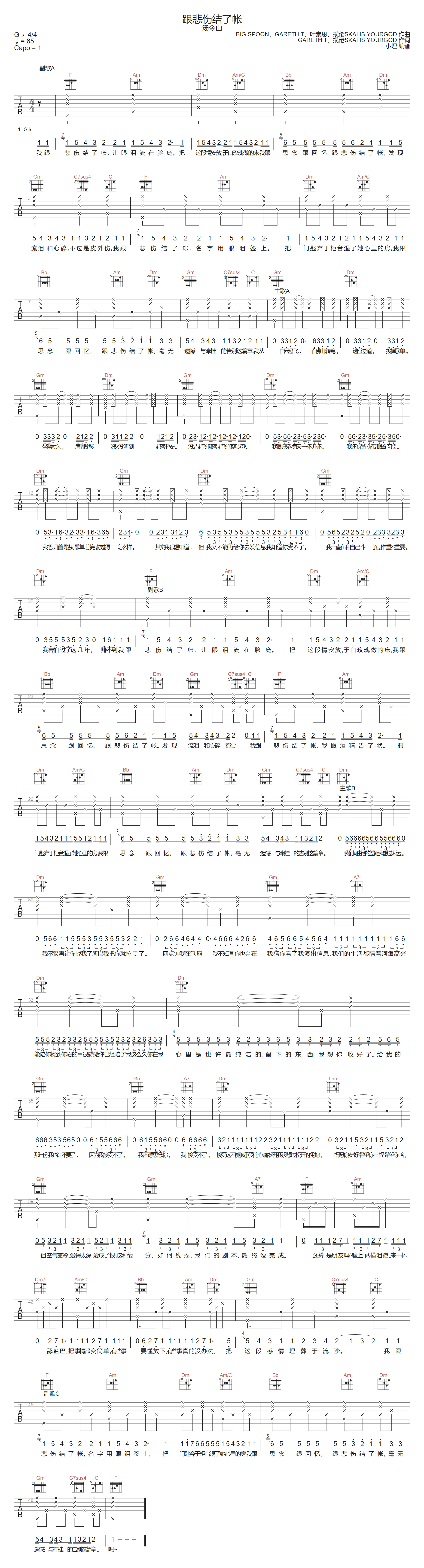 跟悲伤结了帐吉他谱-Gareth.T