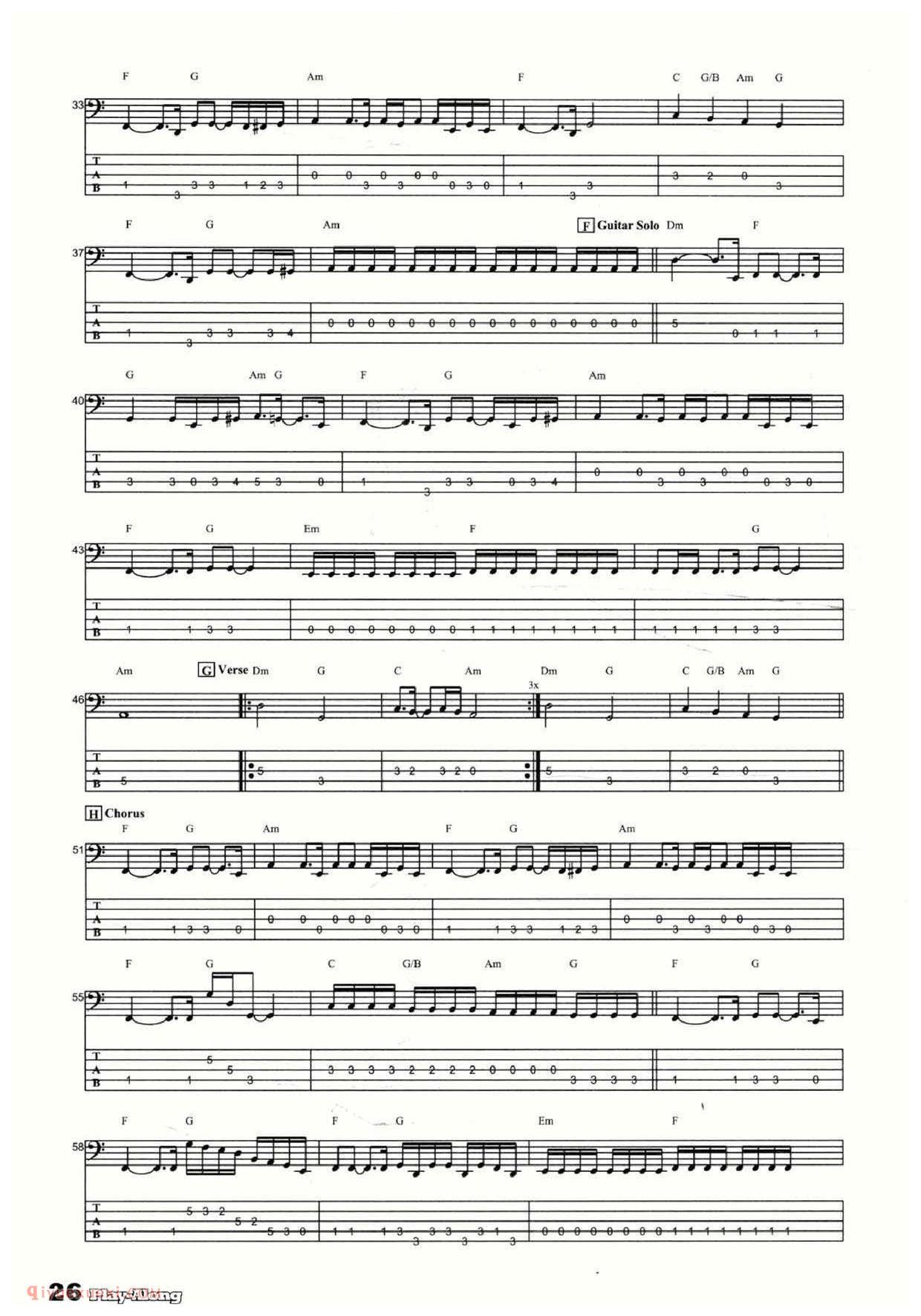 电贝司谱《不要哭泣/Don't cry》