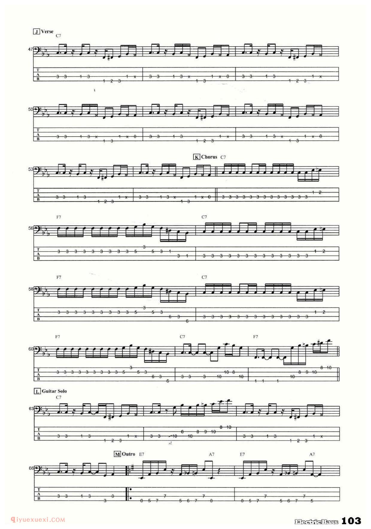 电贝司谱《从这条路走/Walk this way》