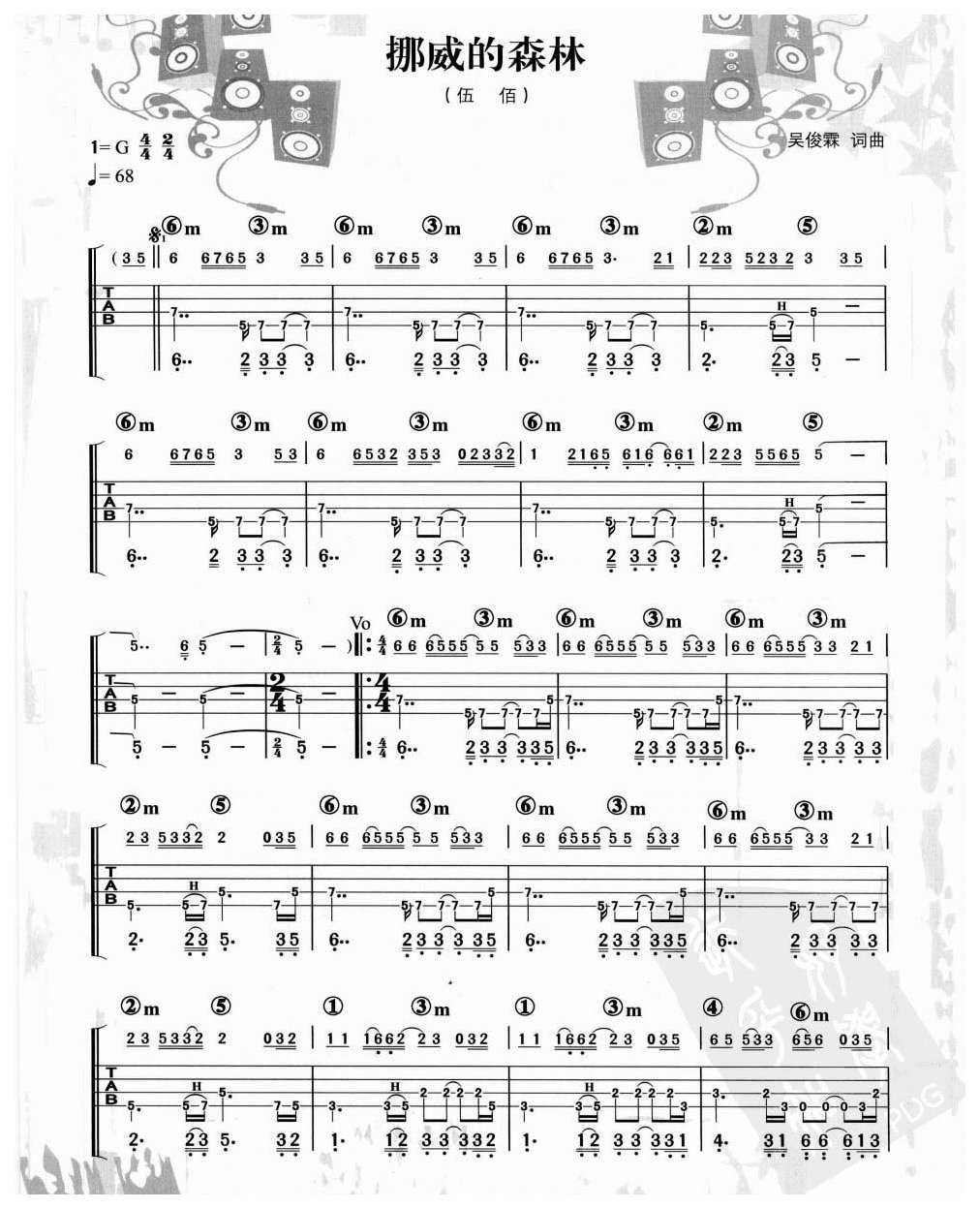 电贝司伴奏乐曲《挪威的森林 伍佰》摇滚