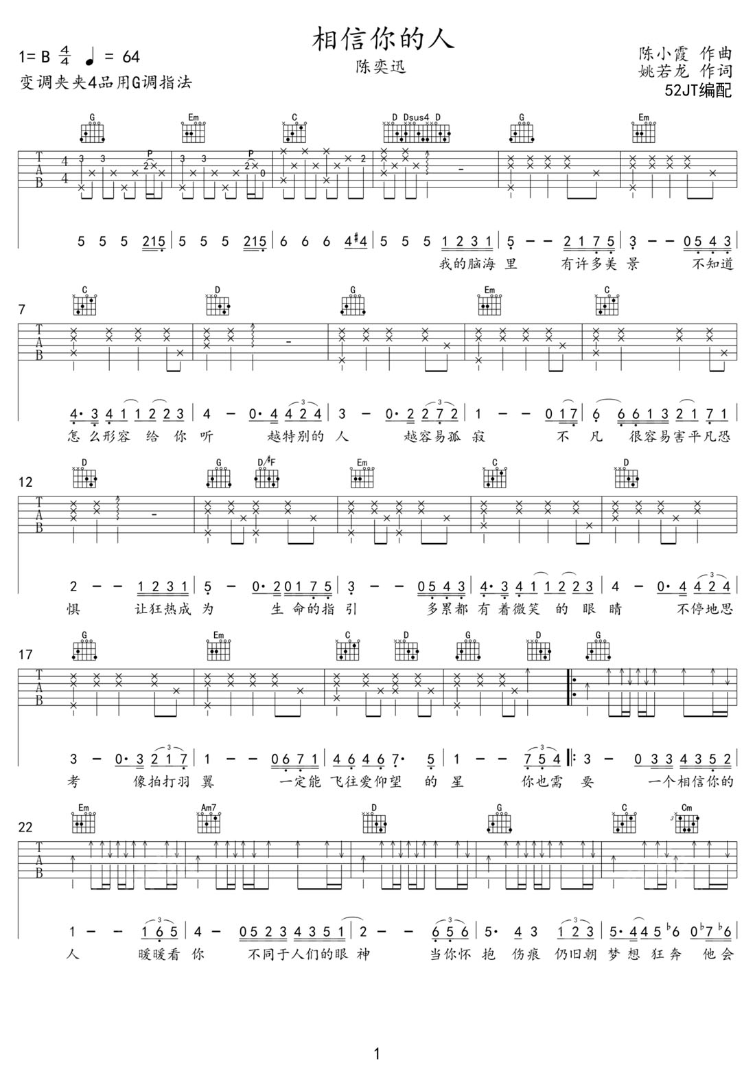 相信你的人吉他谱1-陈奕迅