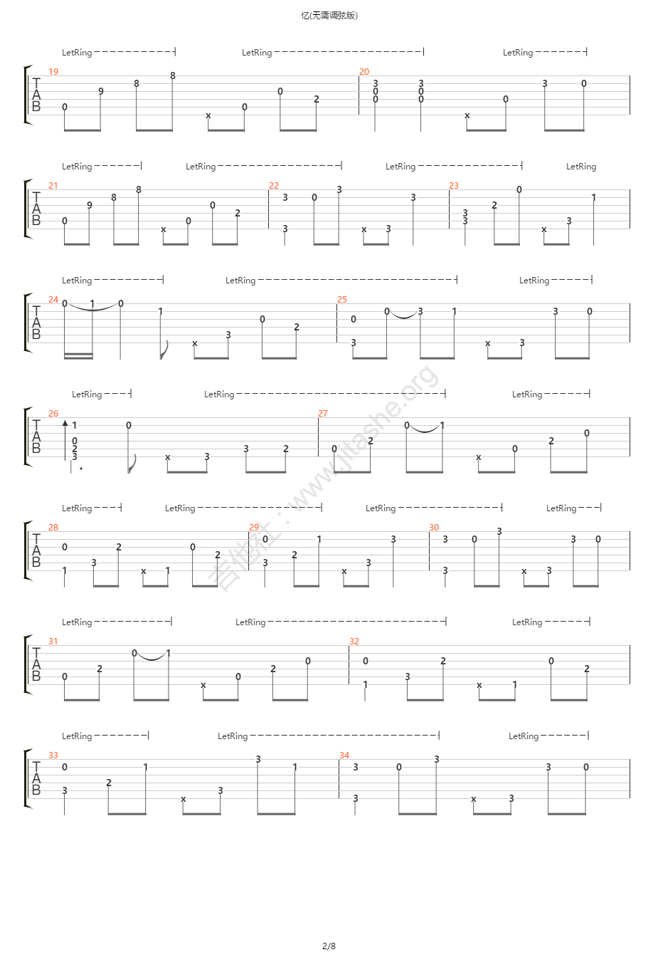 忆指弹吉他谱预览图