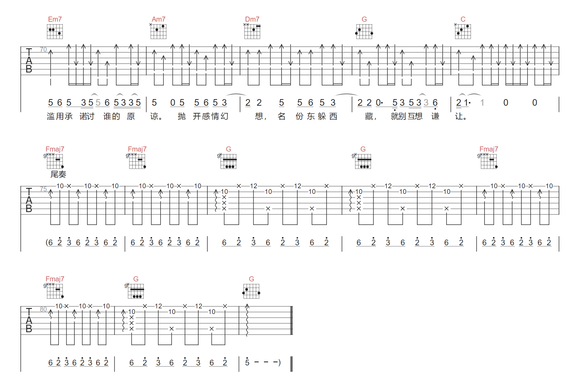 谦让吉他谱3-王靖雯不胖