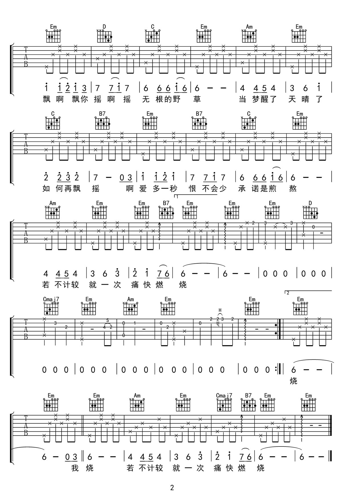 飘摇吉他谱2-大头针