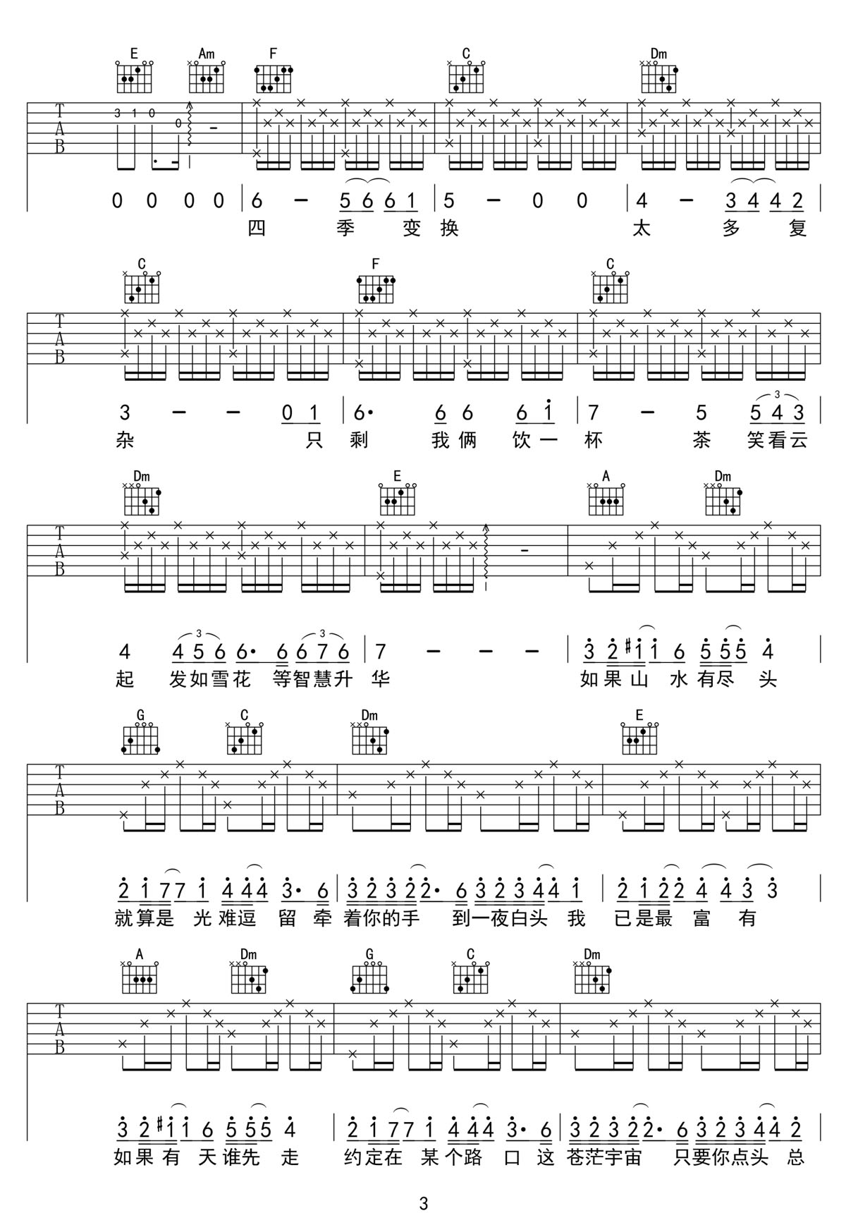 爱人啊吉他谱3-张杰