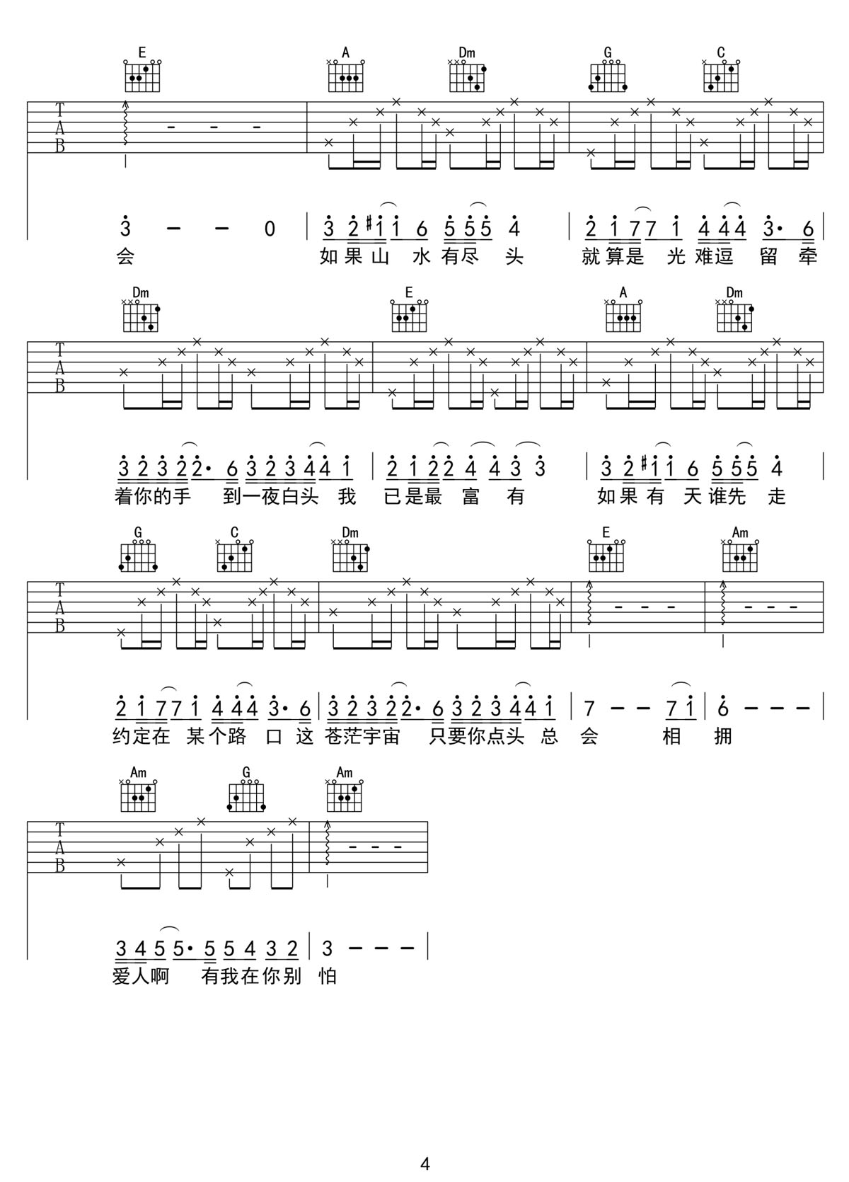 爱人啊吉他谱4-张杰
