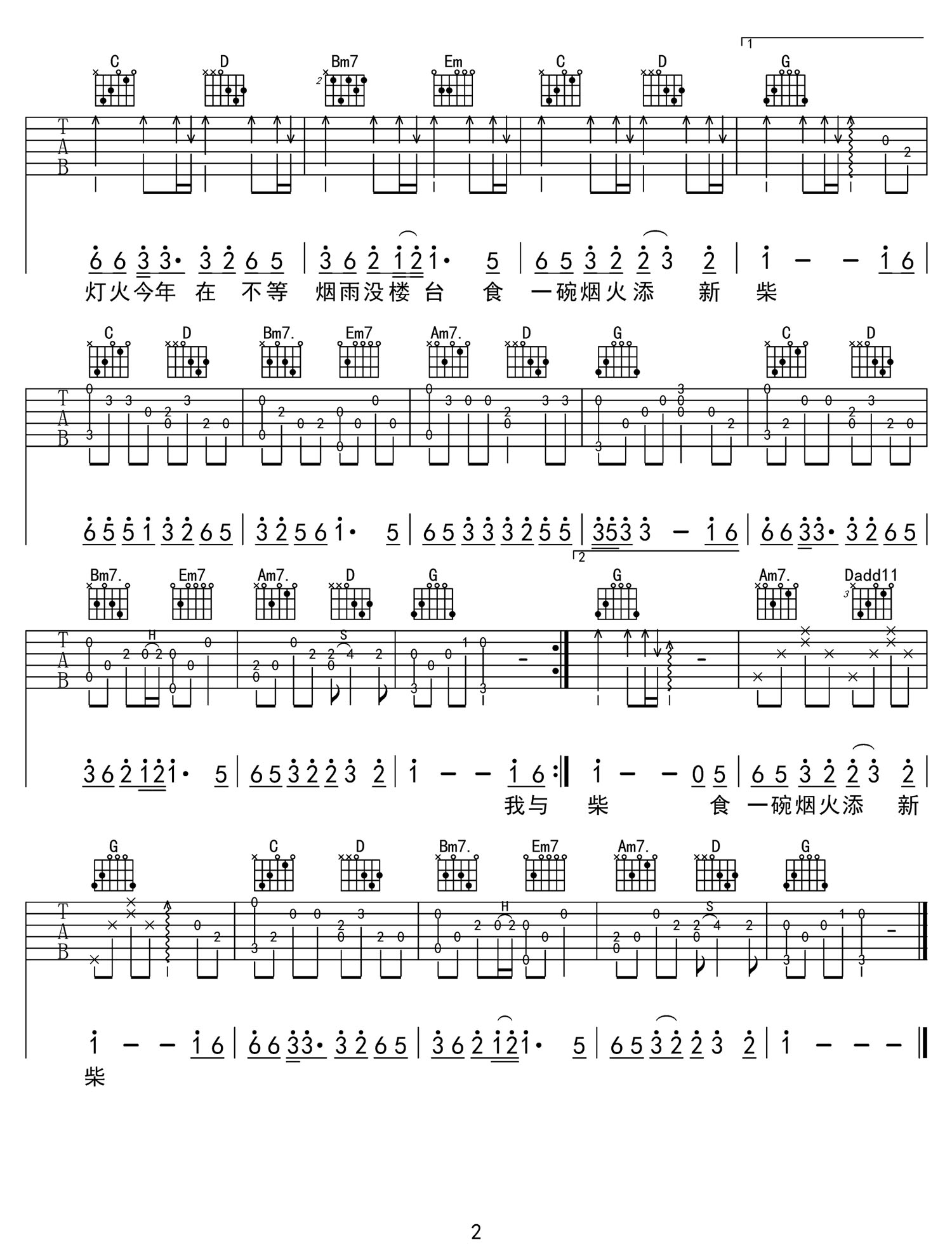 慢品人间烟火气吉他谱2-锦上