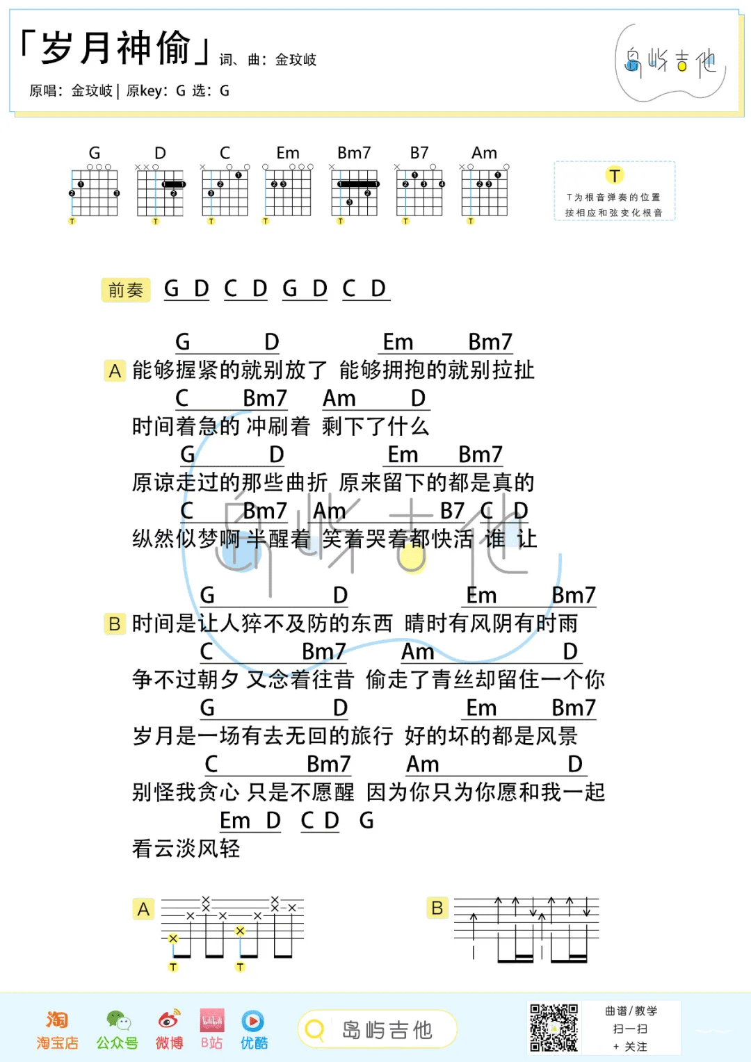 岁月神偷吉他谱预览图