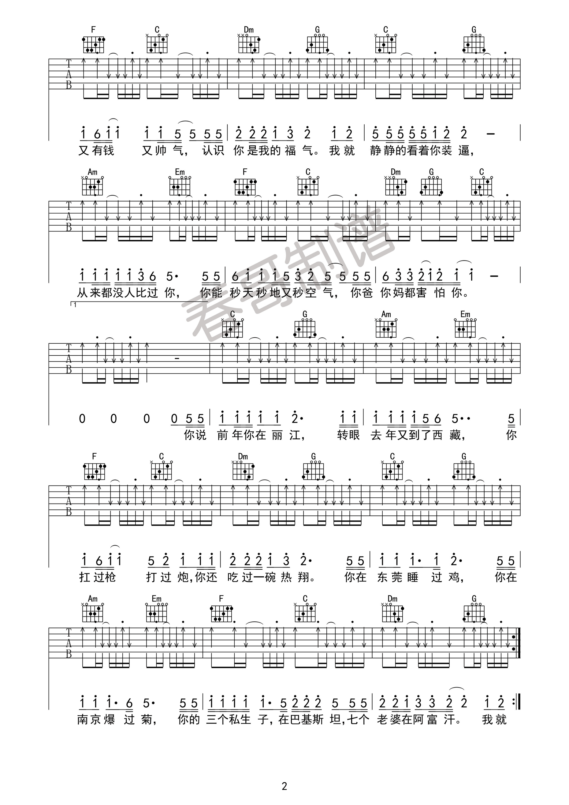 静静的看着你装逼吉他谱预览图