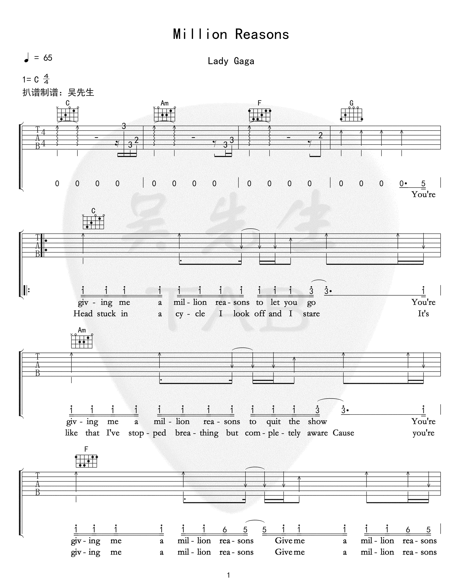 Million-Reasons吉他谱预览图