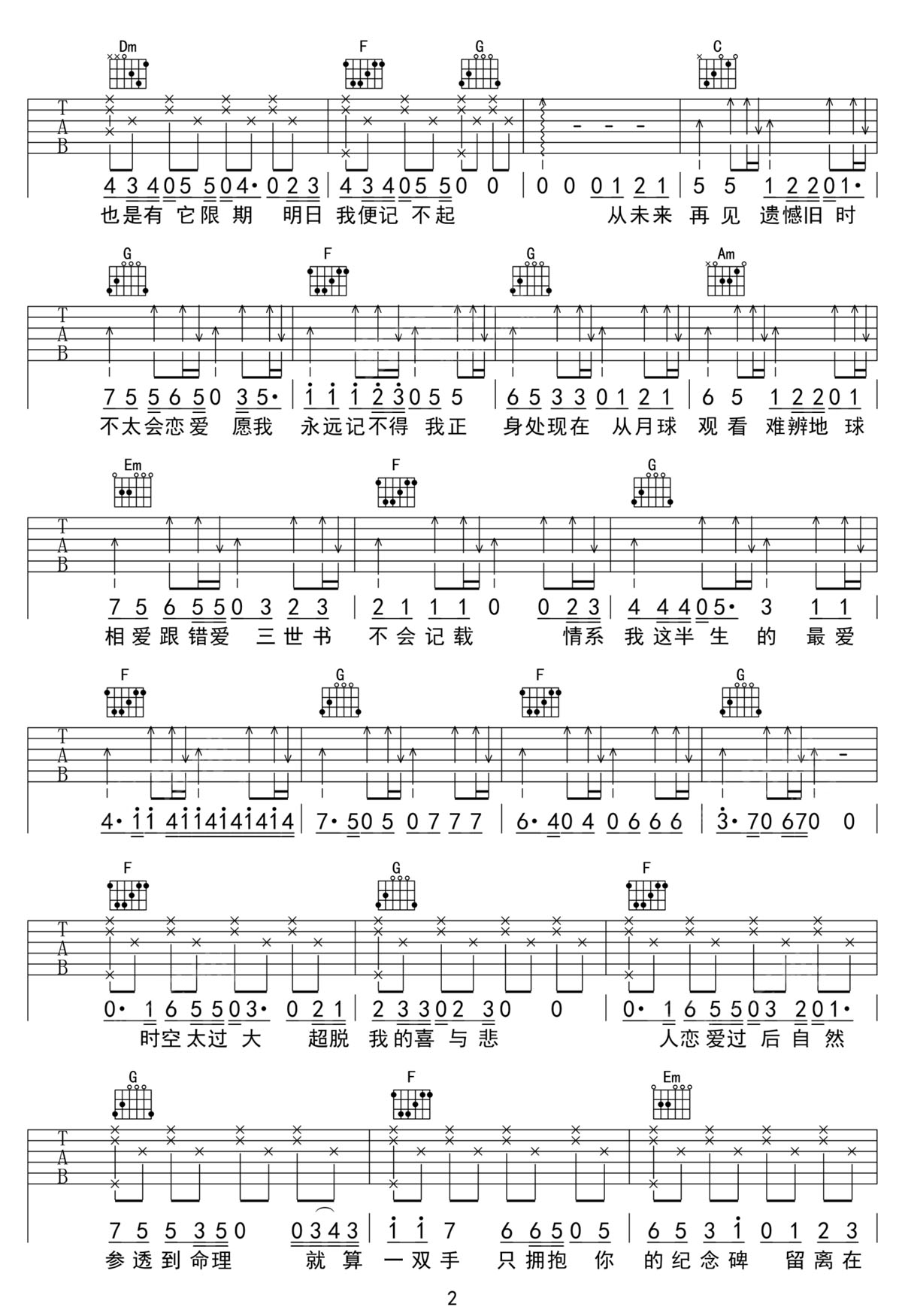 月球上的人吉他谱2-陈奕迅