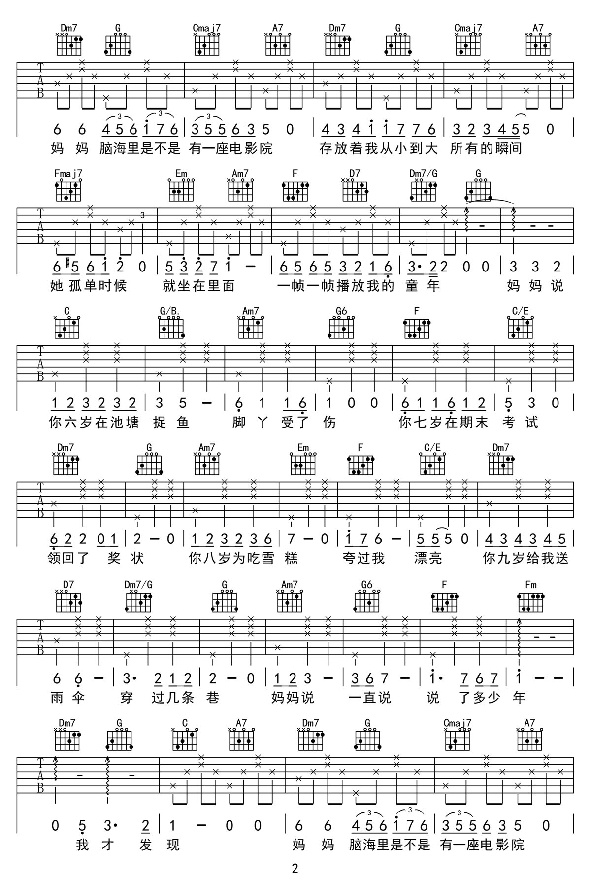 妈妈有座电影院吉他谱2-邓超