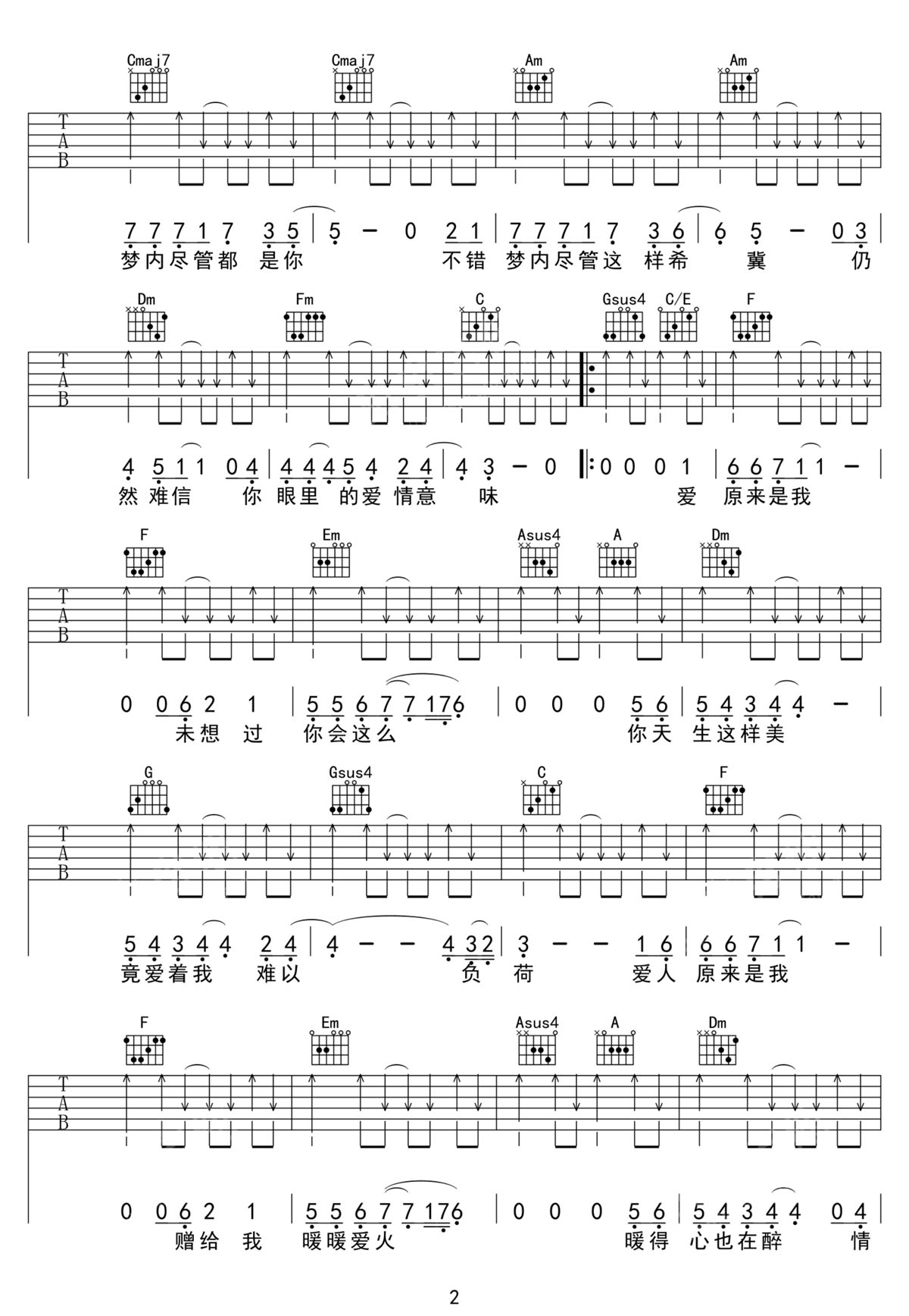 你是我今生唯一的传奇吉他谱2-张学友
