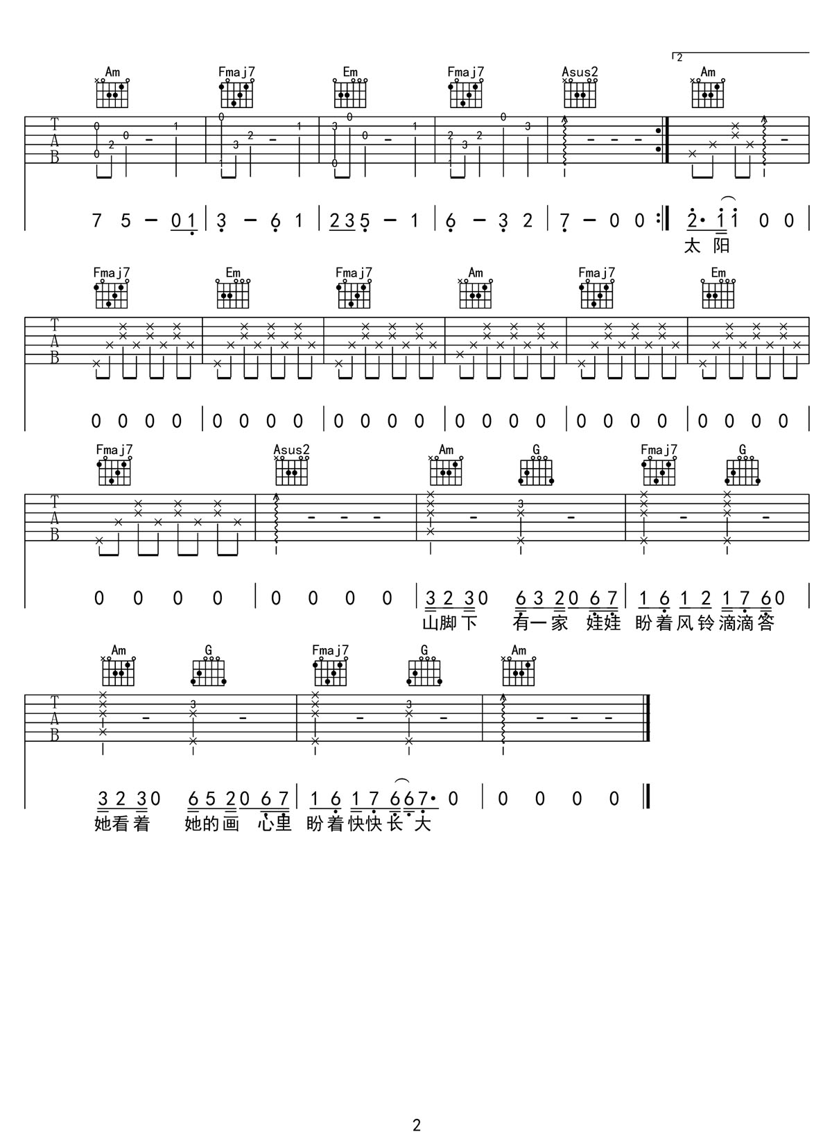 如果山顶能够拉近我和你的距离吉他谱2-粥粥和小伙