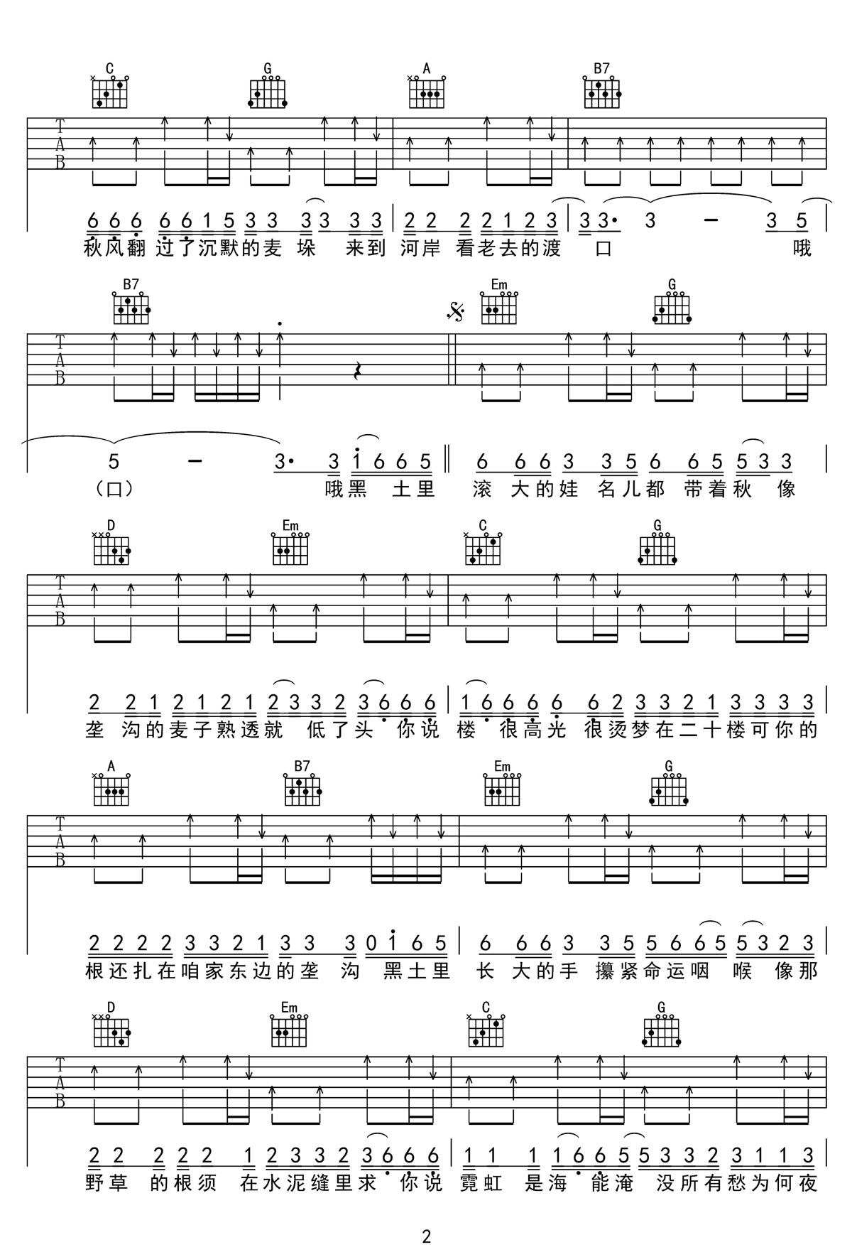 黑土的乡愁吉他谱2-陈磐