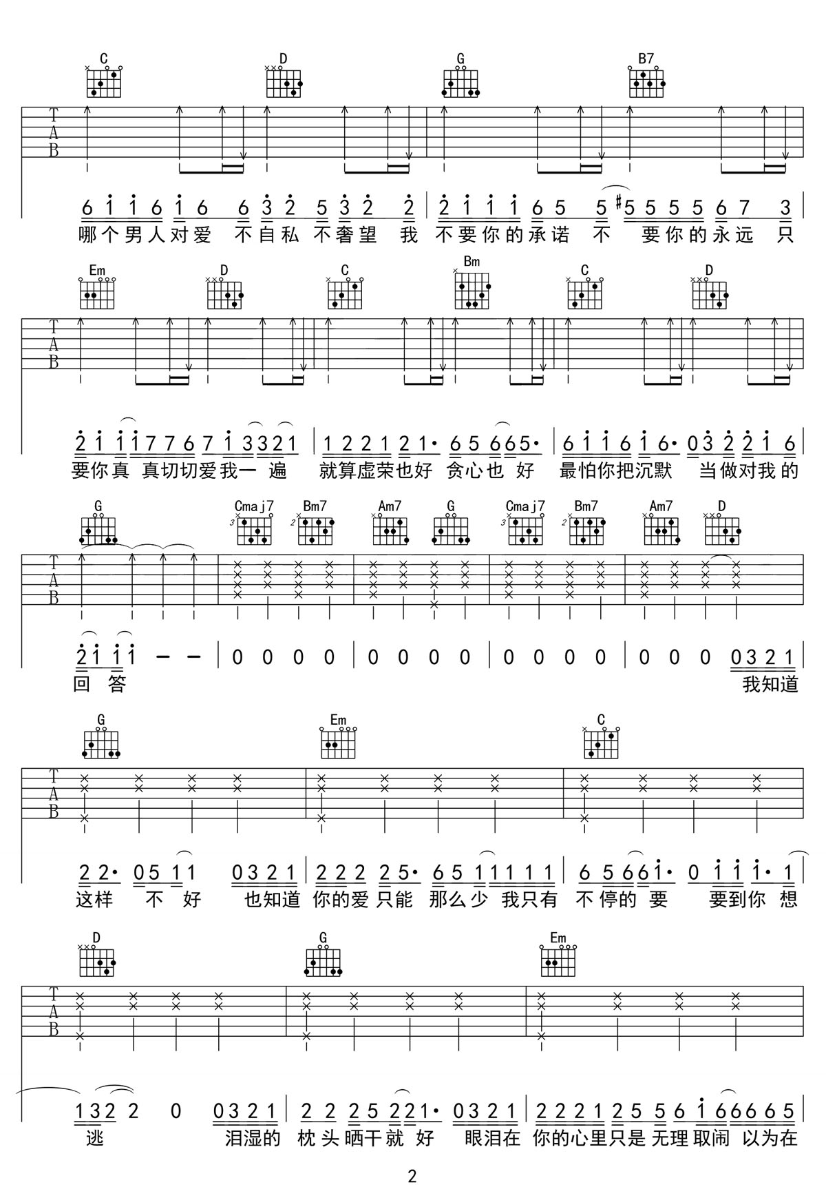 原来你什么都不要吉他谱2-张惠妹