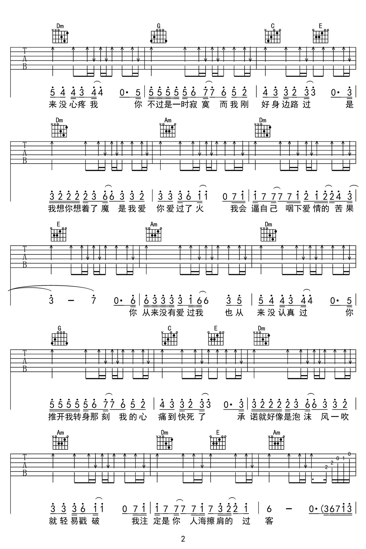 你从来没有爱过我吉他谱2-励明