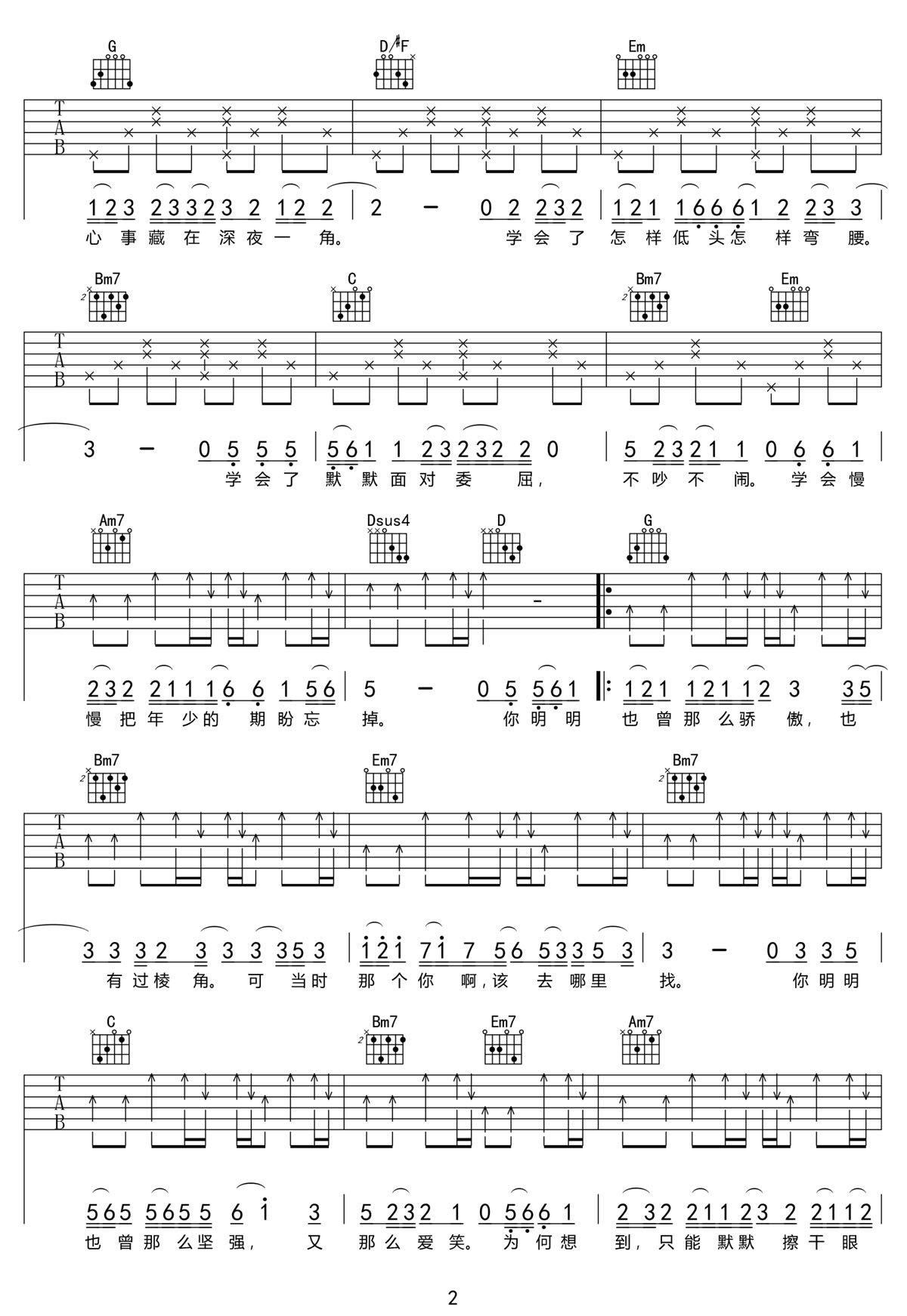 你也曾那么骄傲吉他谱2-田园