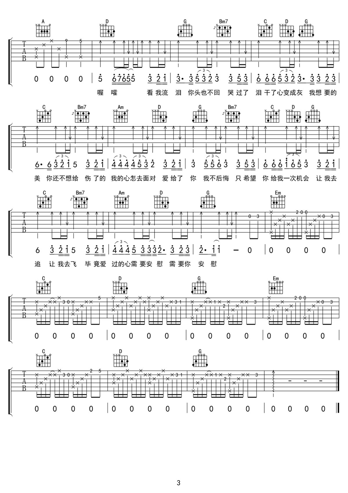 别说我的眼泪你无所谓吉他谱3-东来东往