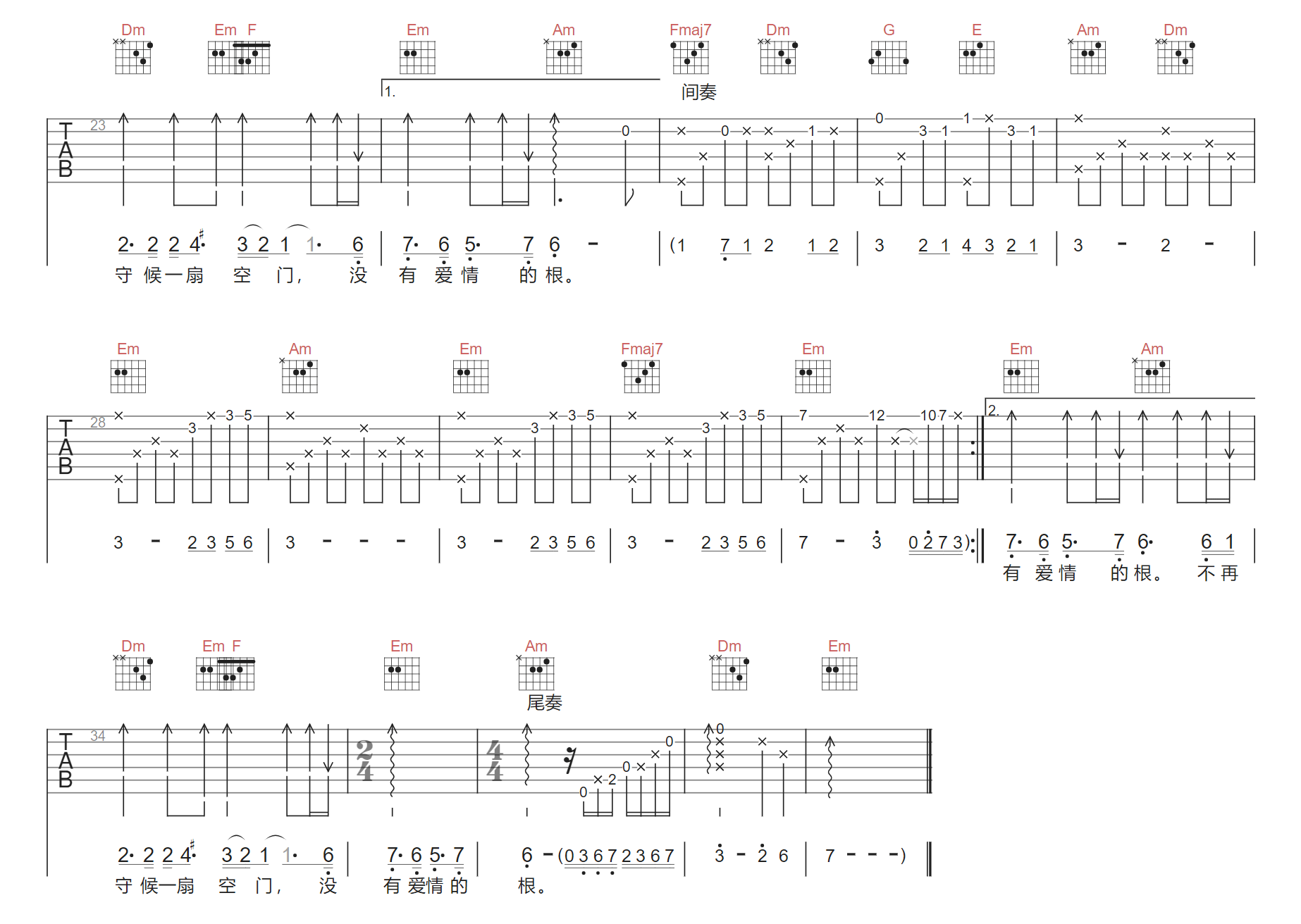熄缘吉他谱2-辛晓琪