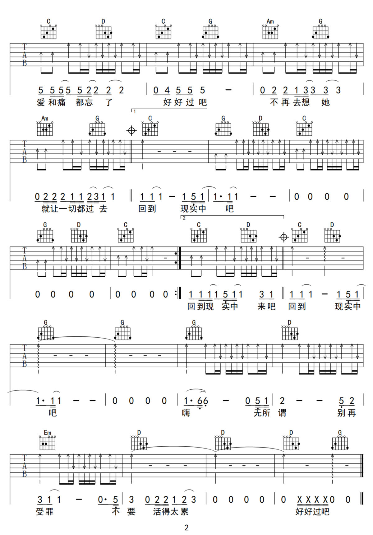 好好过吧吉他谱2-零点乐队