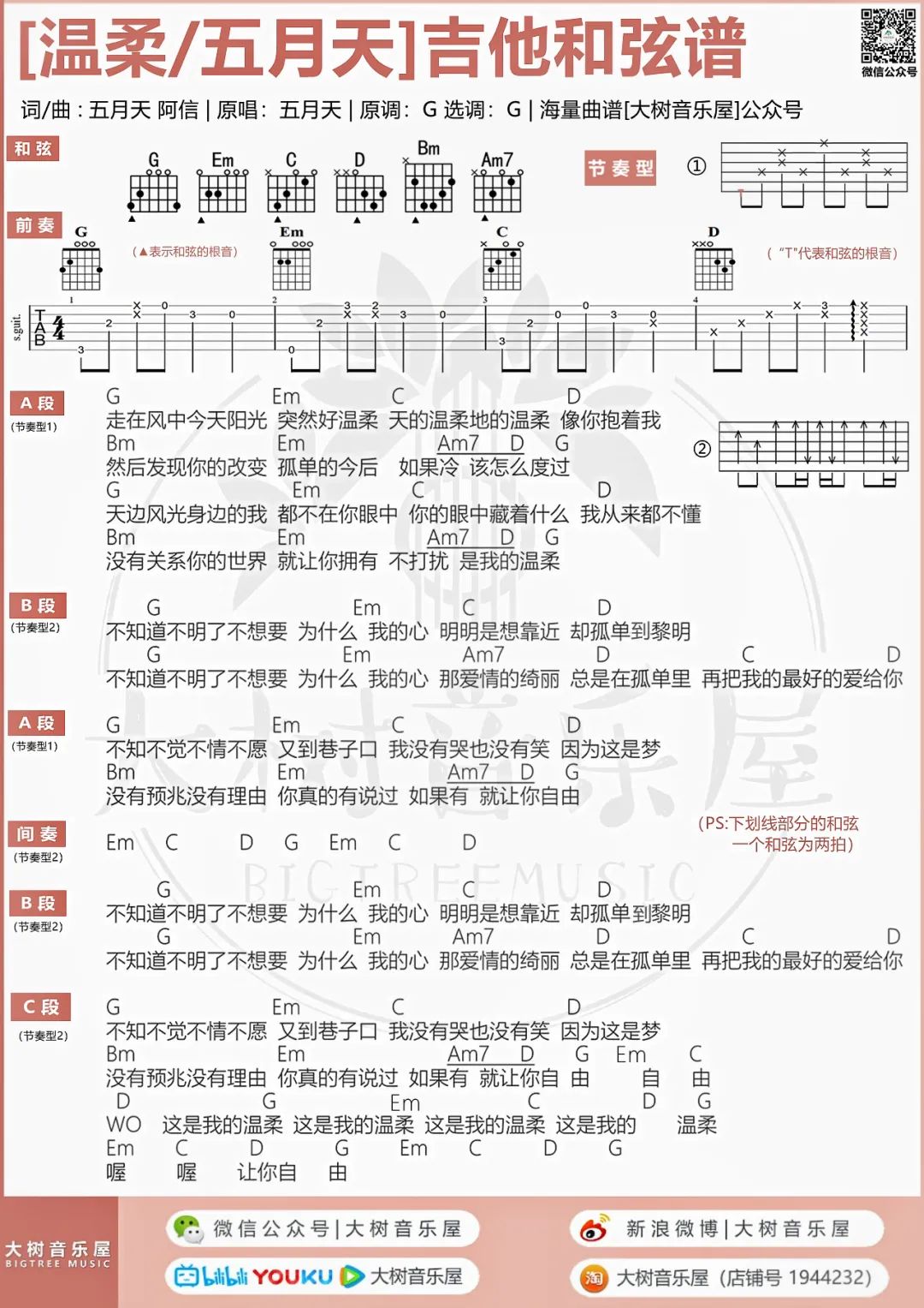 温柔吉他谱预览图