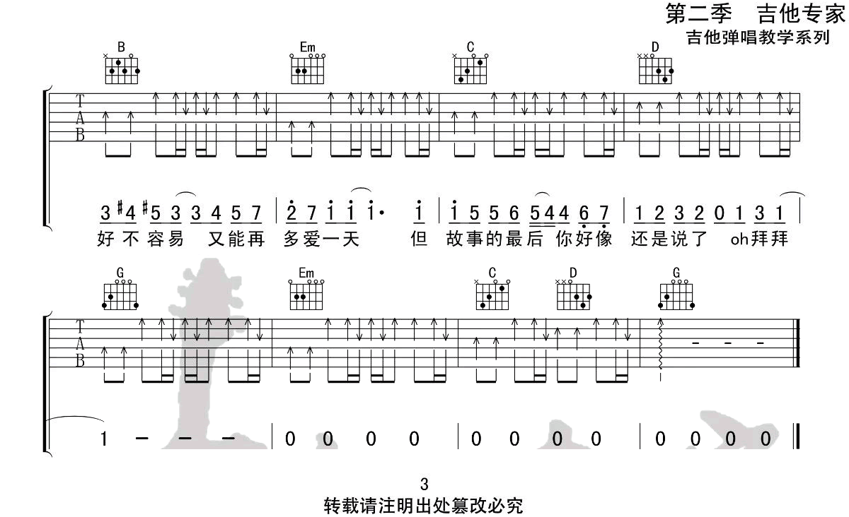 晴天吉他谱预览图