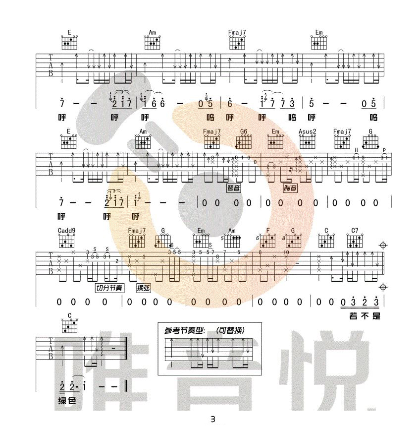 绿色吉他谱预览图