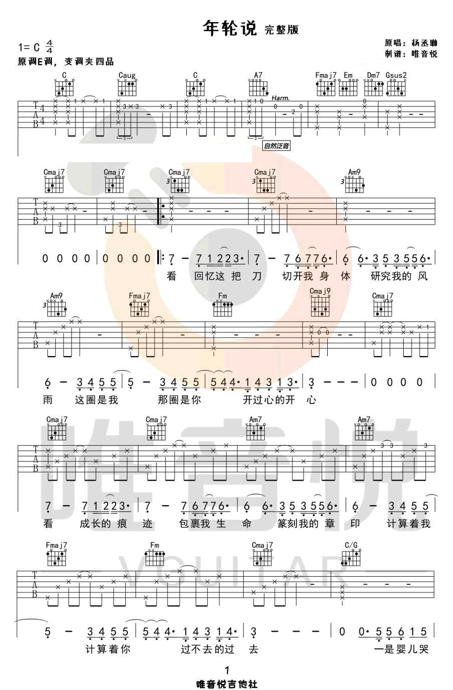 年轮说吉他谱预览图