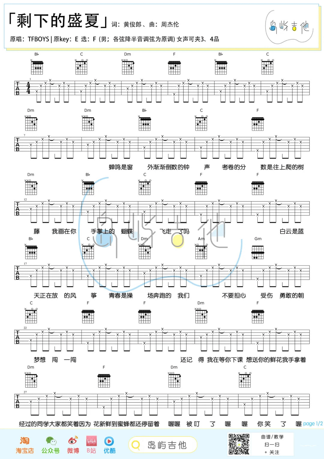 剩下的盛夏吉他谱预览图