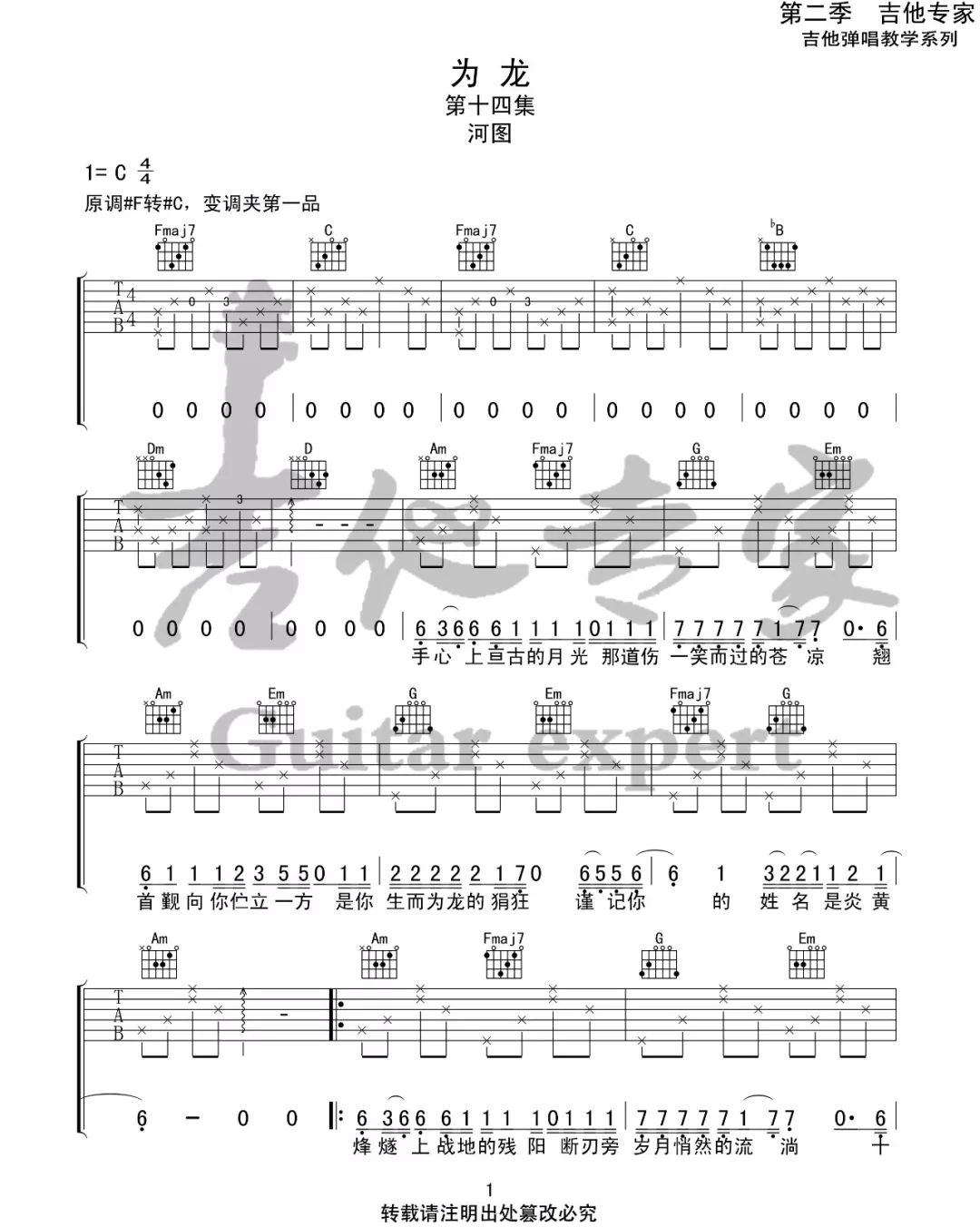 为龙吉他谱预览图