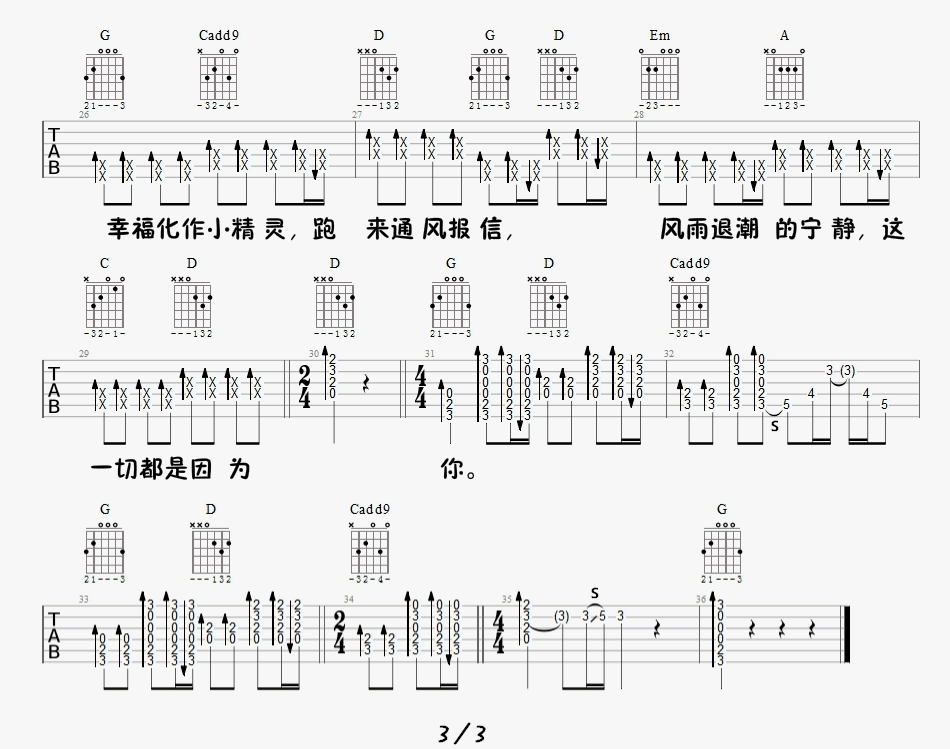 小精灵吉他谱预览图