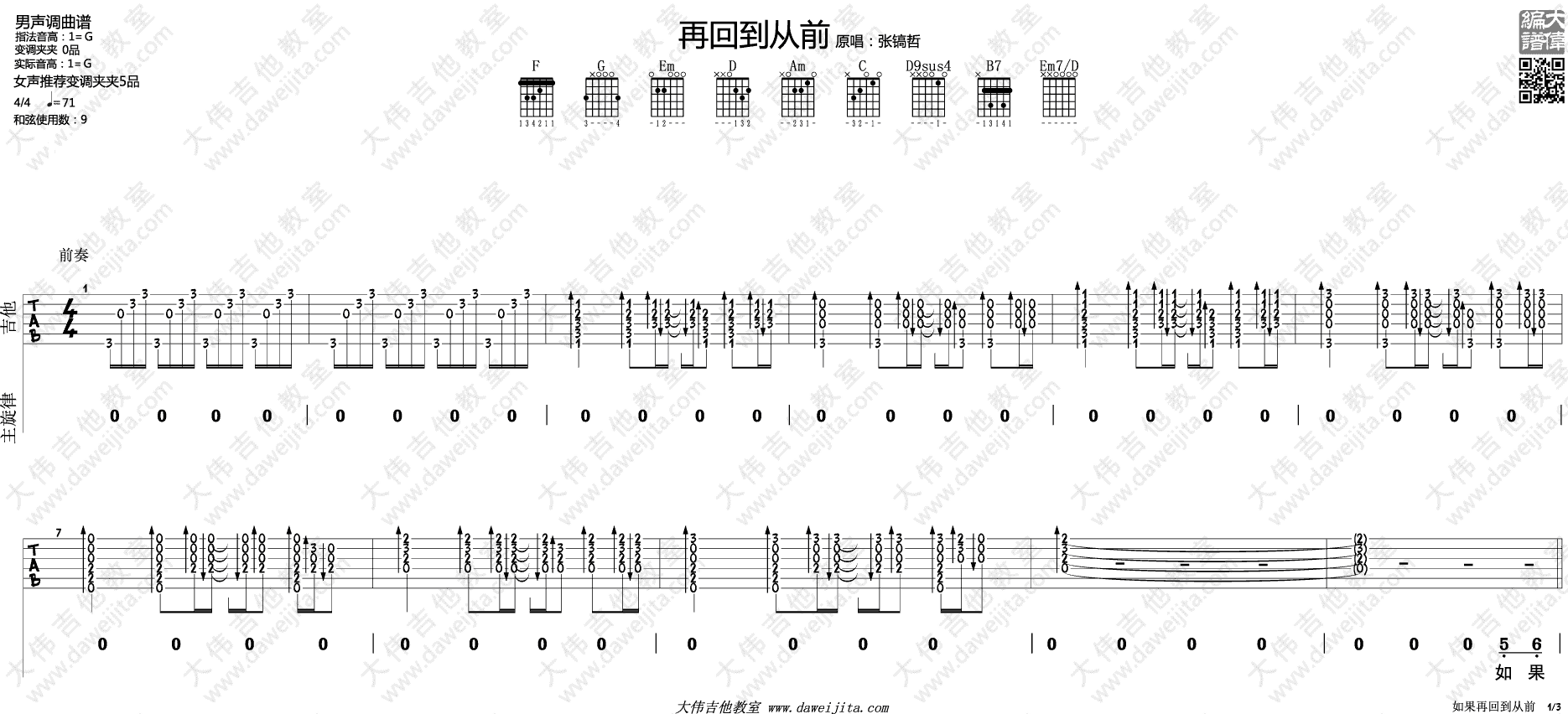 如果再回到从前吉他谱预览图