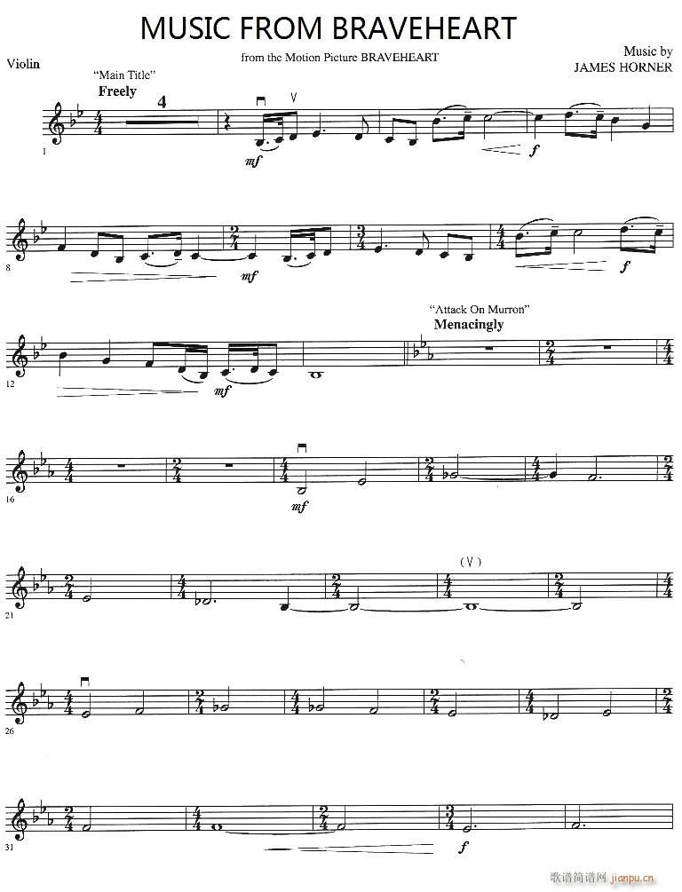 MUSIC FROM BRAVEHEART(小提琴谱)1