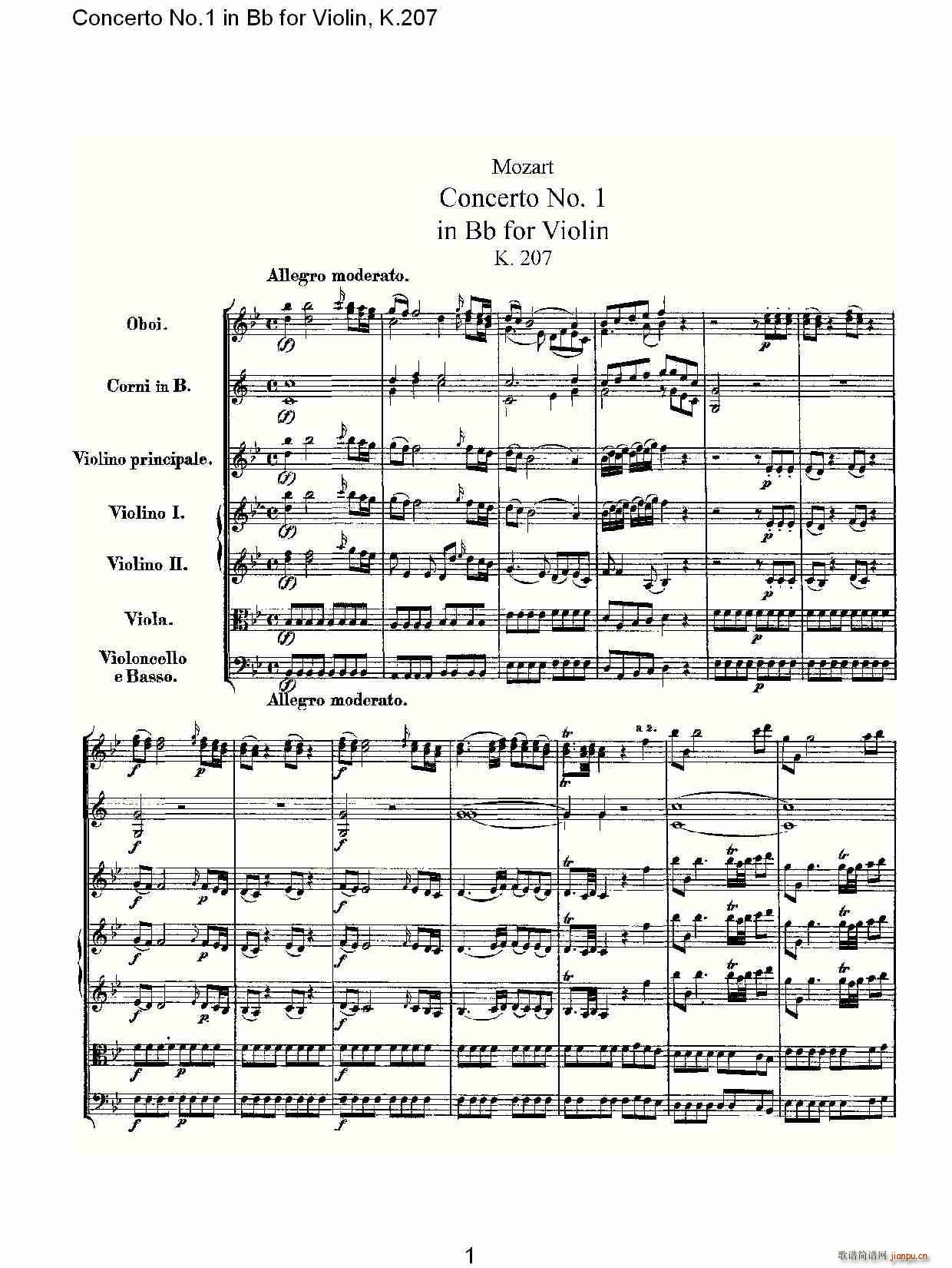 Concerto No.1 in Bb for Violin, K.207(小提琴谱)1
