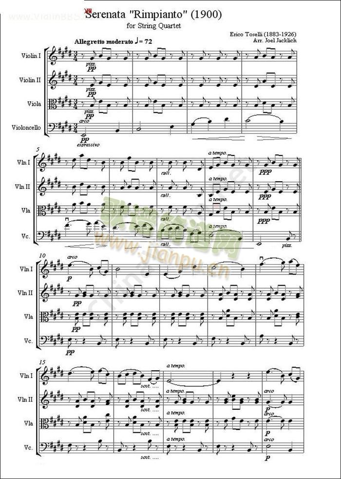 弦乐四重奏：托塞利小夜曲(小提琴谱)1