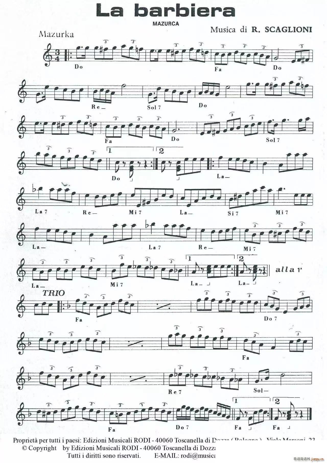 理发师 手风琴 高清版(手风琴谱)1