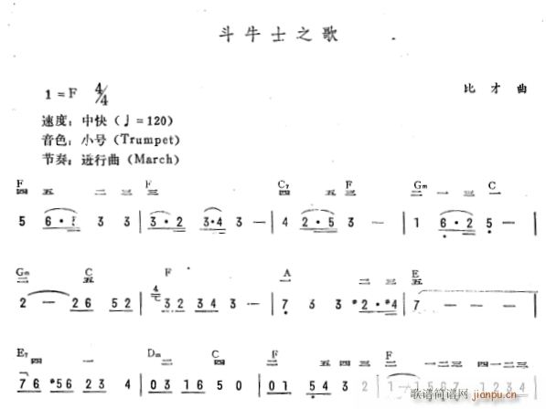 斗牛士之歌 简(电子琴谱)1