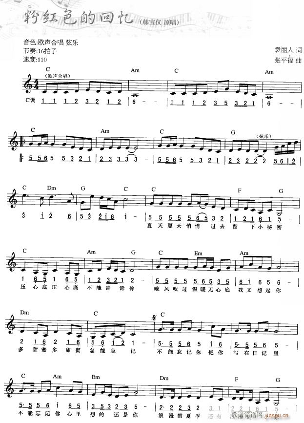 粉红色的回忆 简线弹唱 1(电子琴谱)1